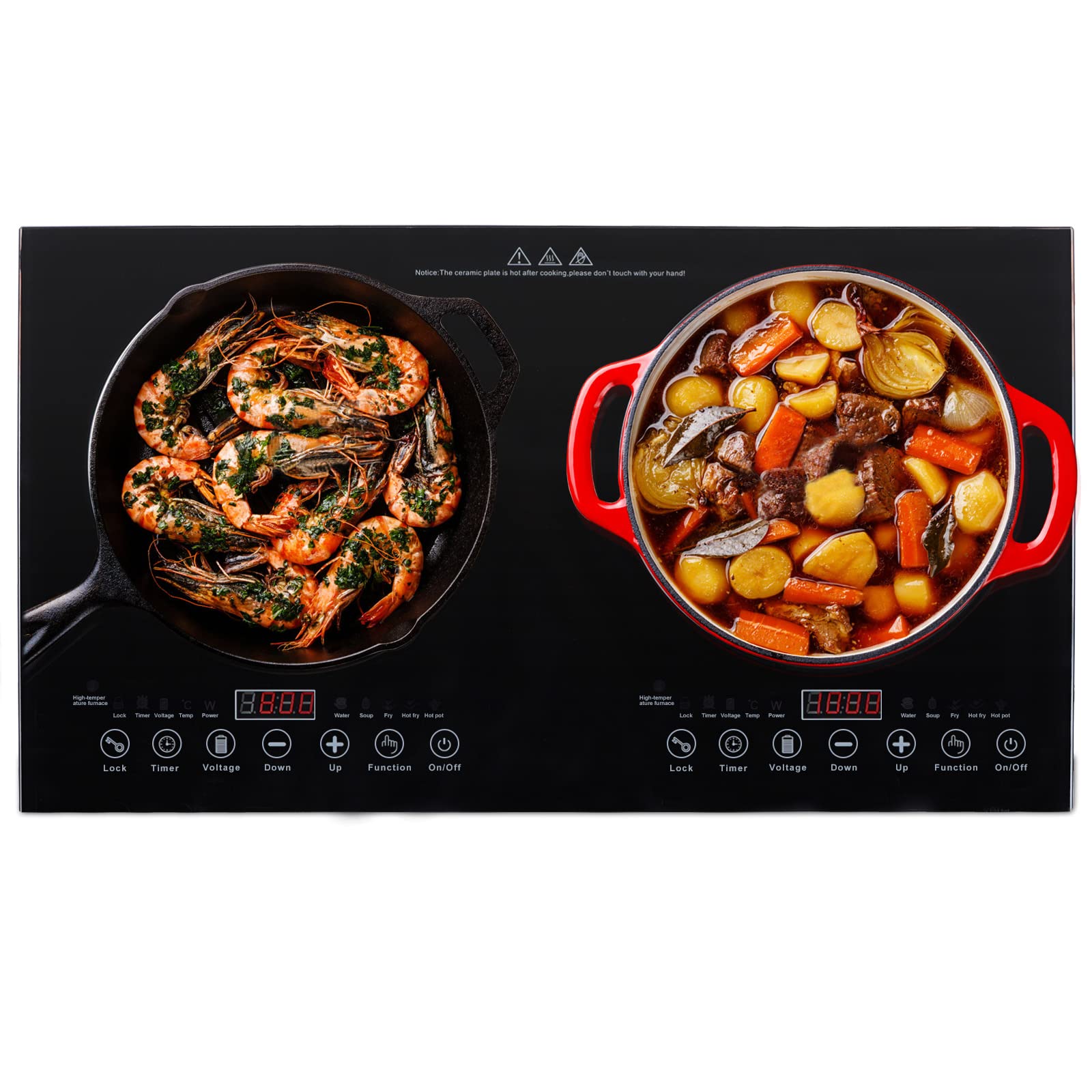 GYBest Double Induction Cooker Portable Electric Touch Stove with 2 Digital Electric Induction Countertop Burners with Adjustable 10 Power & 10 Temperature Levels, Timer Control,Kids Safety Lock