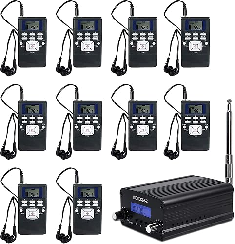 Retekess TR509 Transmisor FM para iglesia, estación de radio estéreo de largo alcance de modo dual con receptor de radio FM portátil PR13 con