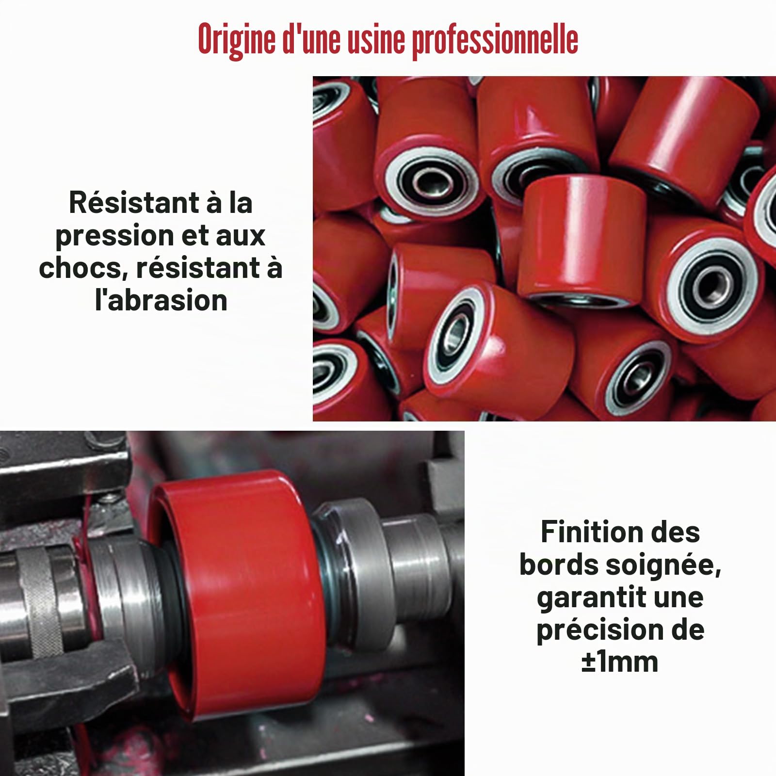 4 roues de transpalette en polyuréthane, 80 x 60 mm, axe de 20 mm, inclut roulements à billes pour transpalettes, charge maximale de 550 kg