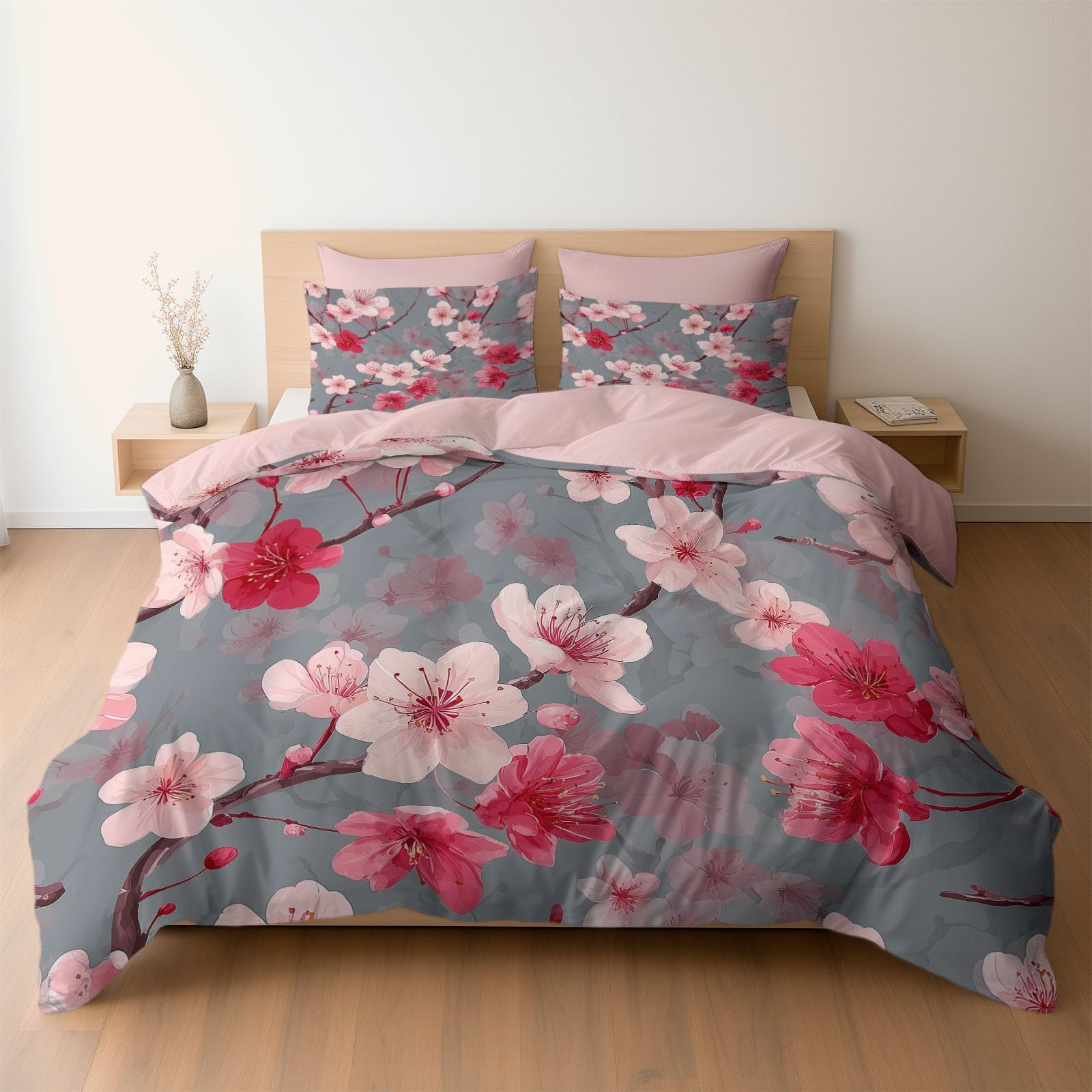 Housse de couette 140 x 200 rose avec taie d'oreiller 65x65 lit 1 personne microfibre