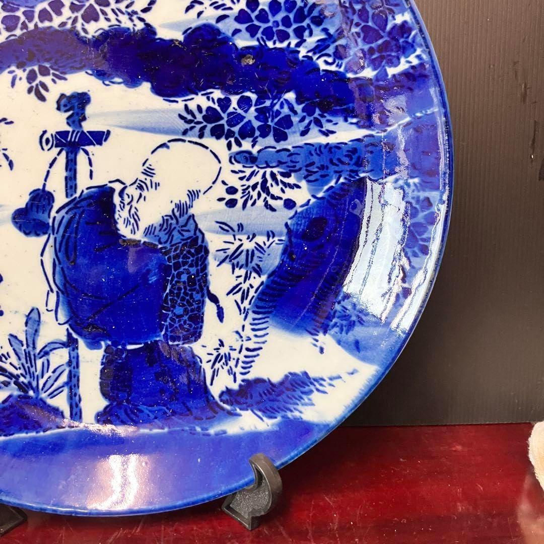 鉢□染付 唐人 窓人物絵 年号印有 ベロ藍 古玩 中国