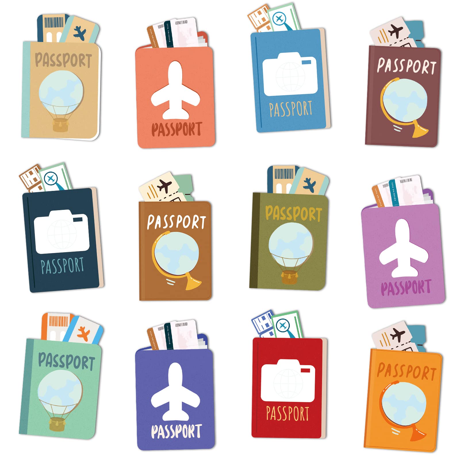 Junkin 60 Pieces Travel the Map Passports Mini Accents Passports Cutouts World Travel Bulletin Board Decorations for School Office Home Nursery Teacher Party Classroom Decor (Passport)