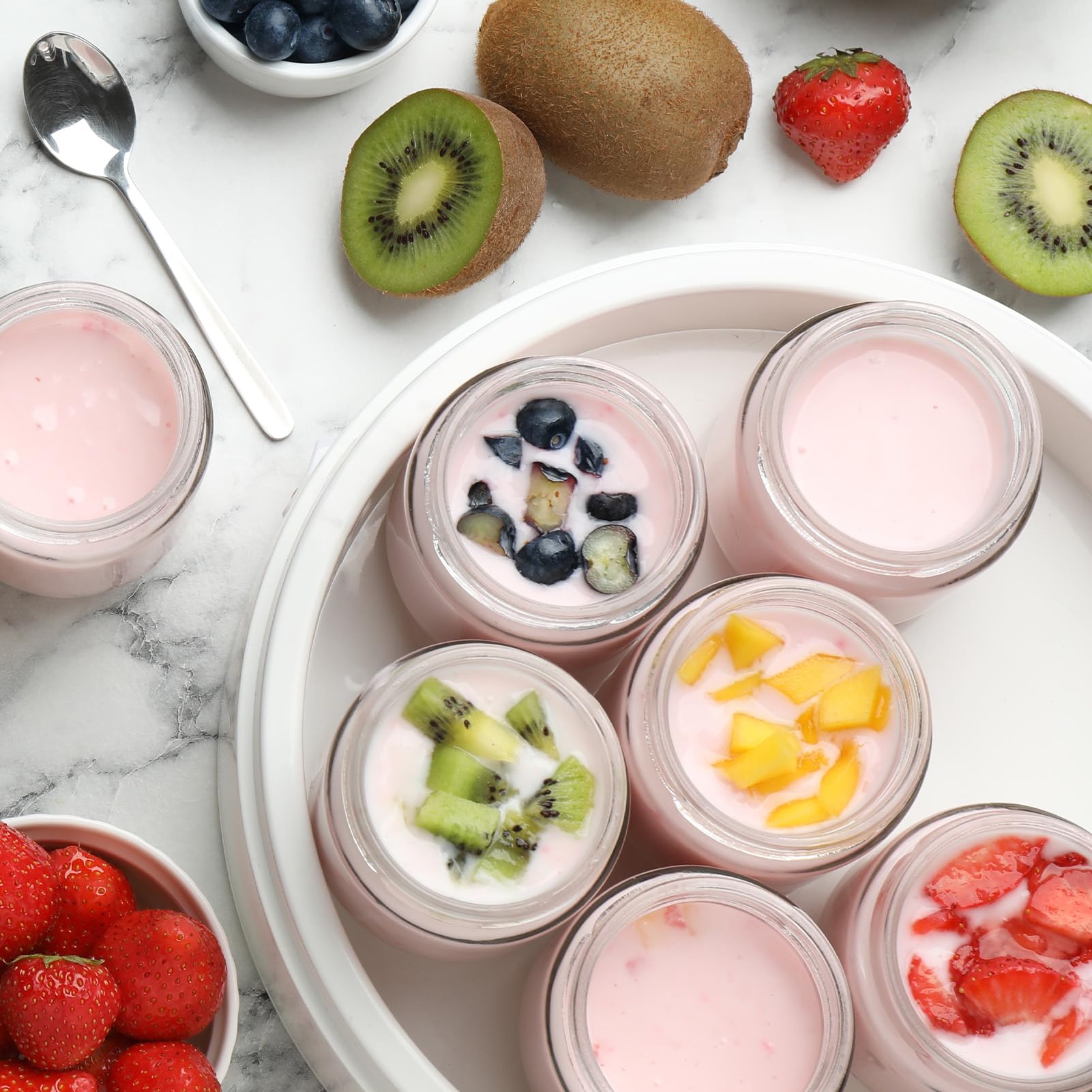 FoiiLiio 200ml Vasetti per yogurt con coperchio,12 Vasetti Yogurt Vetro,Vasetti Vetro piccoli per Yogurt,piccoli barattoli di vetro con coperchi,barattoli per yogurt per budino