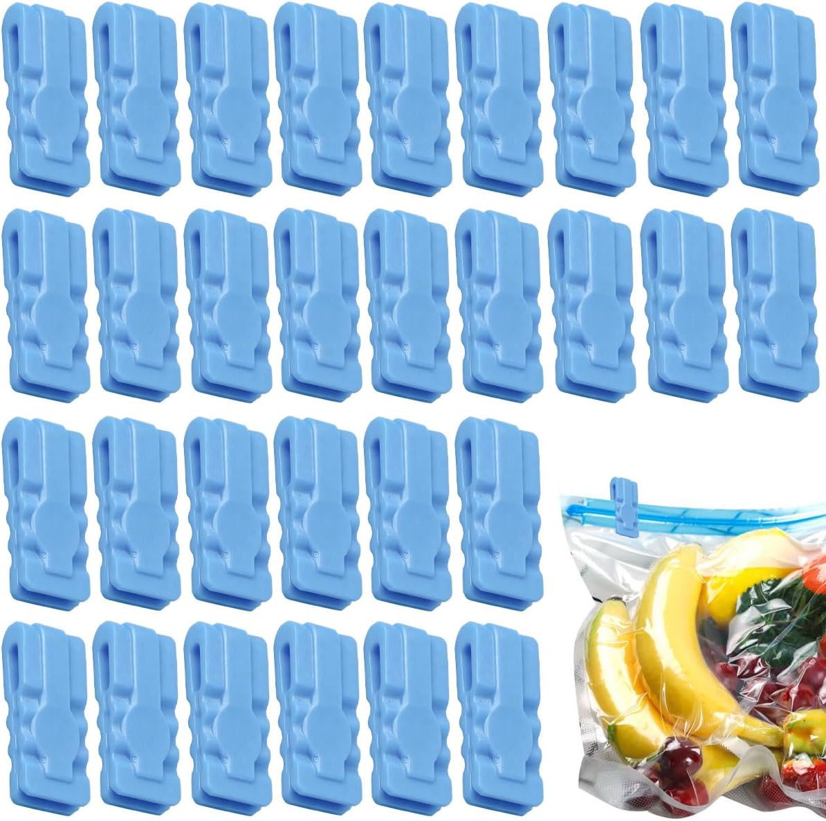 30 PCS Blue Vacuum Storage Bags Sealing Clips Bag Sealing Clip for Food
