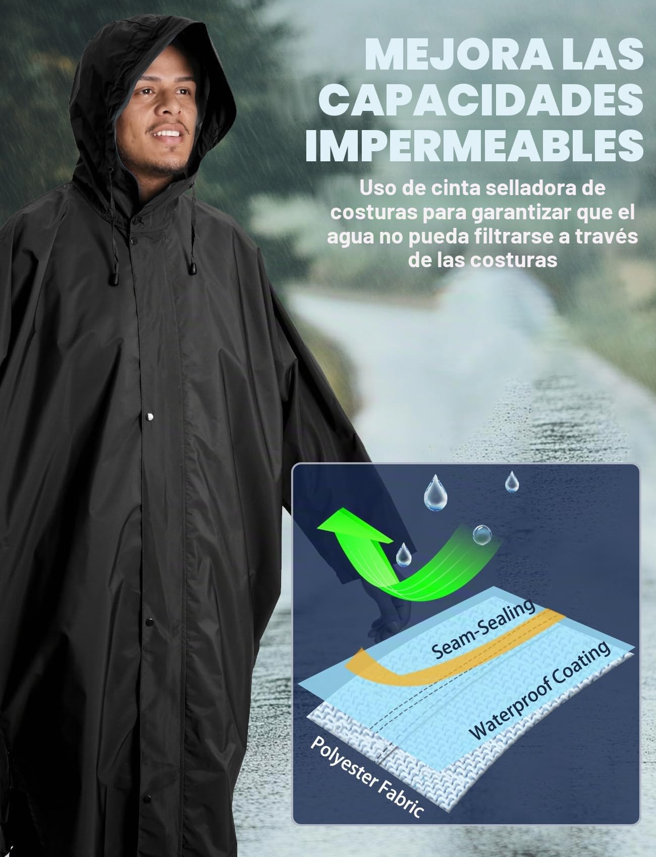 ANYOO Poncho de lluvia impermeable para adultos, ligero y reutilizable para hombres y mujeres, abrigo con capucha para senderismo, chaqueta con bolsillo para actividades al aire libre, Talla única
