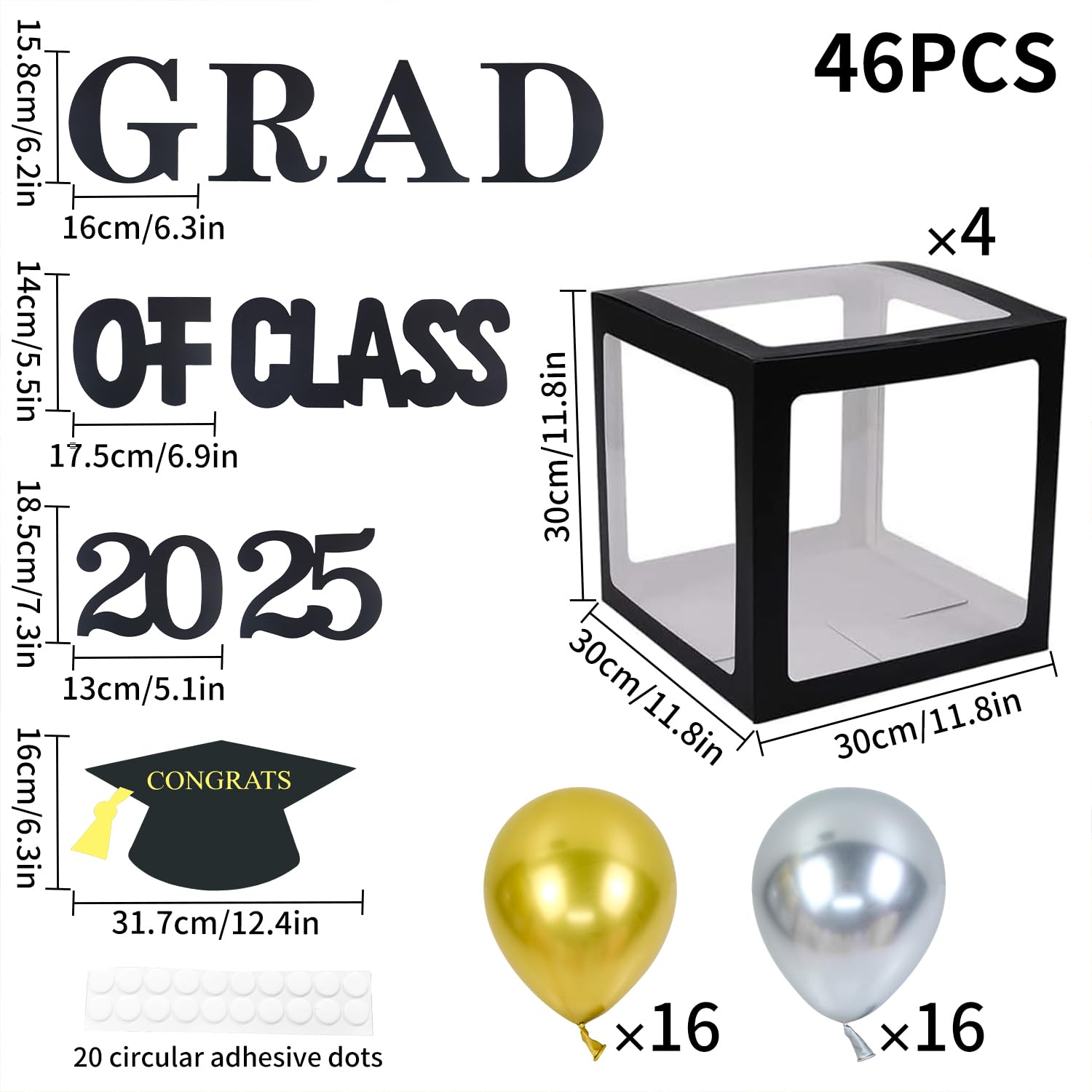 2025 Graduation Balloon Boxes Decorations, 4pcs Graduation Blocks with 32pcs Balloons “GARD” “Class of 2025” Letters, Cap Decorations for Class of 2025 Party Supplies for College, High School, PhD