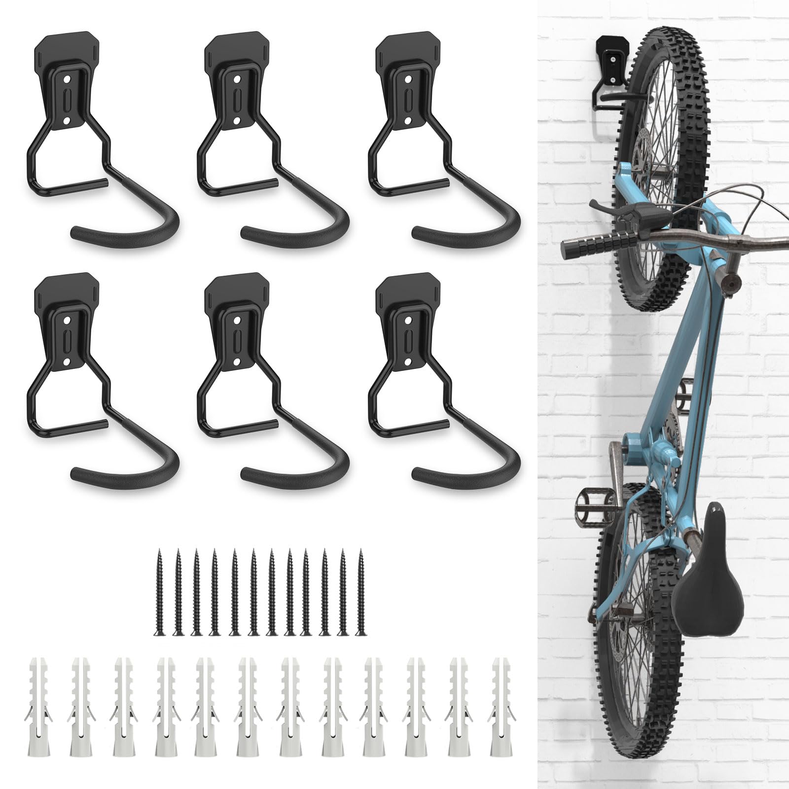Housolution Bike Wall Mount with Fixed Hook, [6 Pack] Heavy Duty Bike Storage Rack, Bike Rack Vertical Stand for Garage - Easily Hang/Detach - with