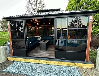 PURPLELEAF 12x14 Hardtop Patio Gazebo: Aluminum Outdoor Screen House Sunroom with Detachable Windows & PC Screens