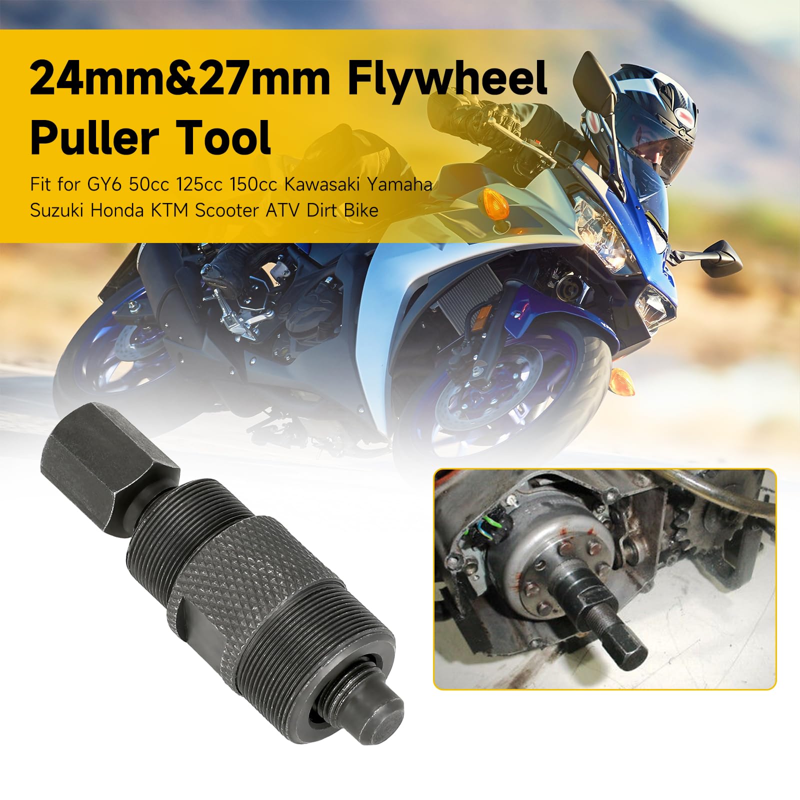 HIAORS Herramienta de extracción de volante magnético de estator de 24 mm y 27 mm y tuerca de bloqueo de embrague de 20 mm y 24 mm para GY6 50 125 150cc Honda Motocicleta ATV Quad 4 Wheeler Pit Dirt