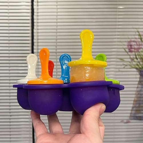 Miniatura 5 de TEIBVG Moldes de silicona para paletas, moldes para paletas de hielo de 7 cavidades, contenedor de almacenamiento de alimentos para bebés con tapa,