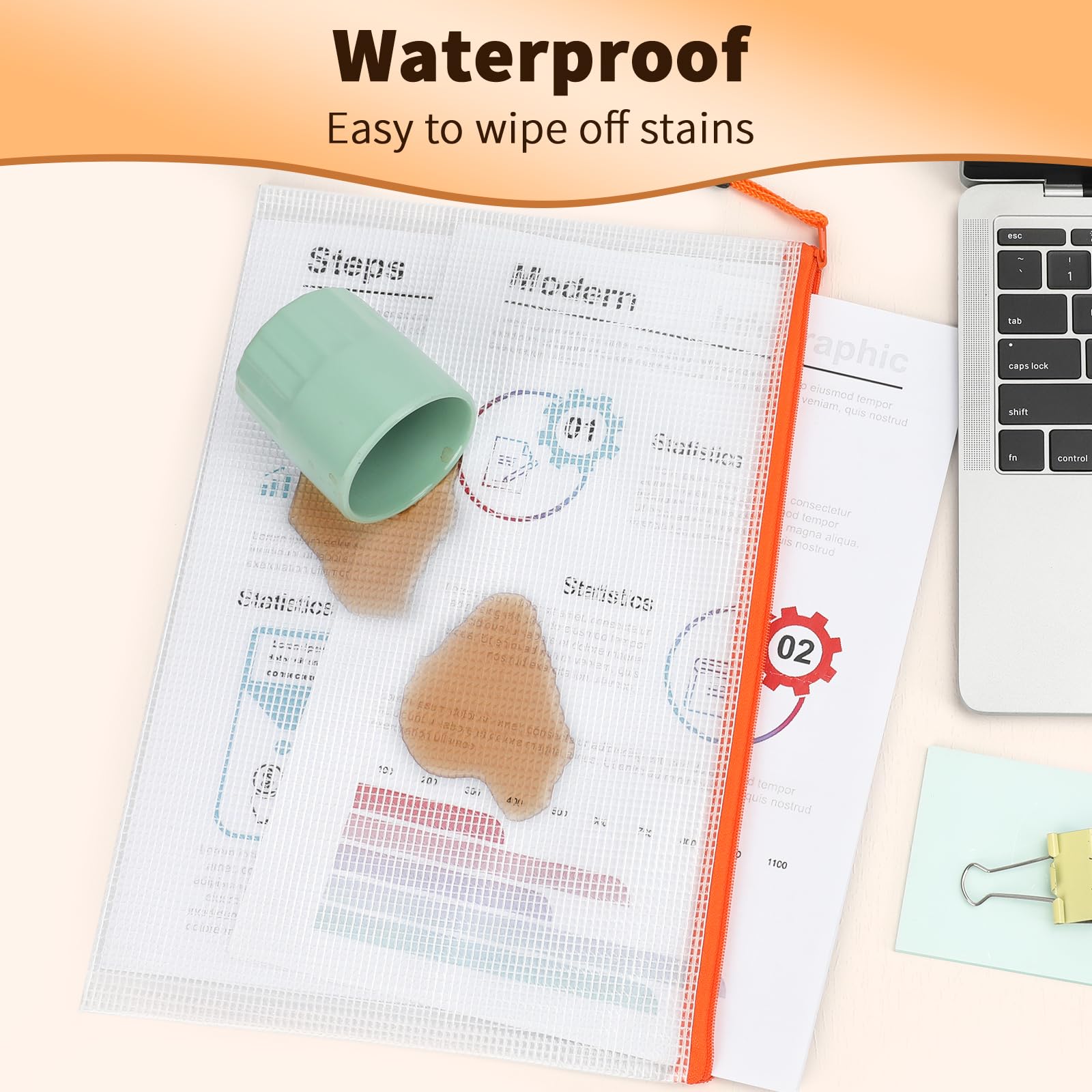Umriox Bolsa de documentos de malla con cremallera, 6 tamaños surtidos (6 colores, 18 paquetes), bolsas transparentes con cremallera, bolsas impermeables con cremallera para proyectos de manualidades,