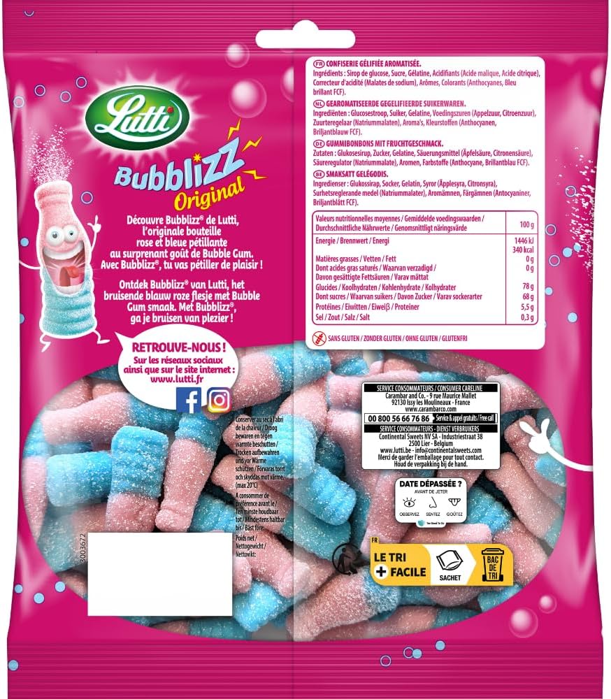 Lutti Bubblizz Original: Gommes à Mâcher Sans Additifs (Lot de 2 x 250g) - Image détaillée