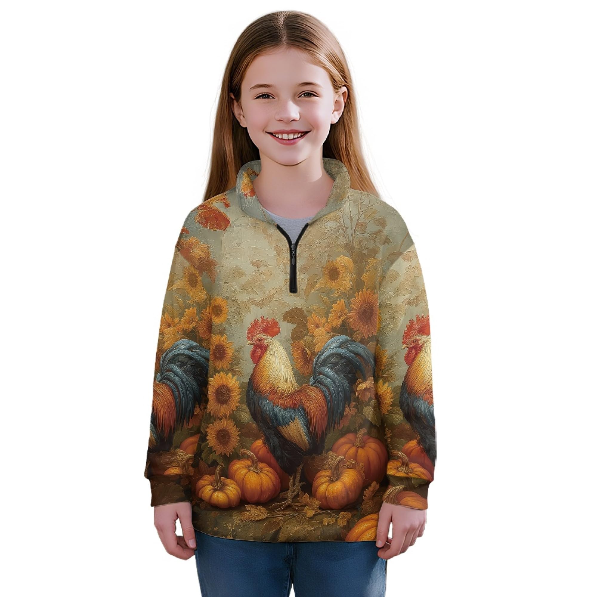 AmzPrint Girls Graphic Quarter Zip Coat Long Sleeve Lightweight Oversized Athletic Running Hoodies For Kids Teen Girls