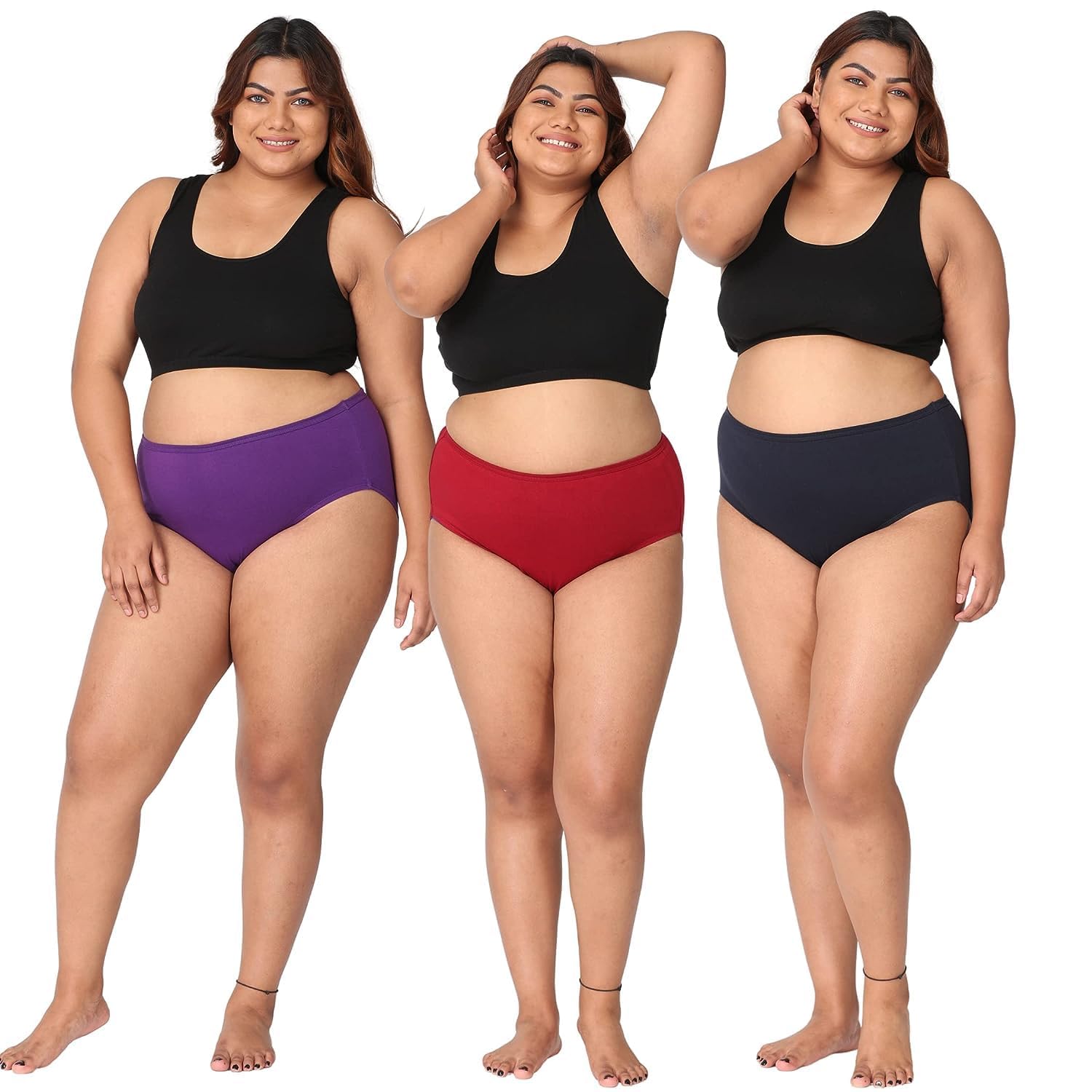 Adira| 4XL to 10XL Cotton Panties for Women Plus Size | High Waist Panty with Full Coverage | Inside Elastic - No Elastic Exposure to Skin | Plus Size | Pack of 3