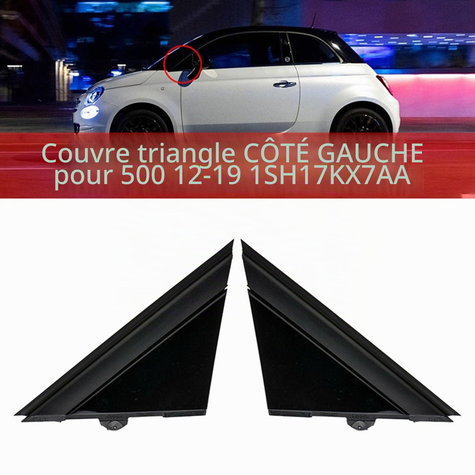 2 pièces couvertures de Drapeau de rétroviseur de Porte de Voiture, Accessoires moulures décoratives Gauche et Droite pour Fiat 500 2012-2019, Noir Brillant
