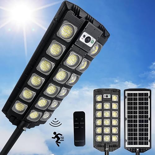 Jercoda Luz solar de calle de 1000 W impermeable para exteriores, 100000 lm 6500 K, luz de calle LED del atardecer al amanecer, luz solar con sensor