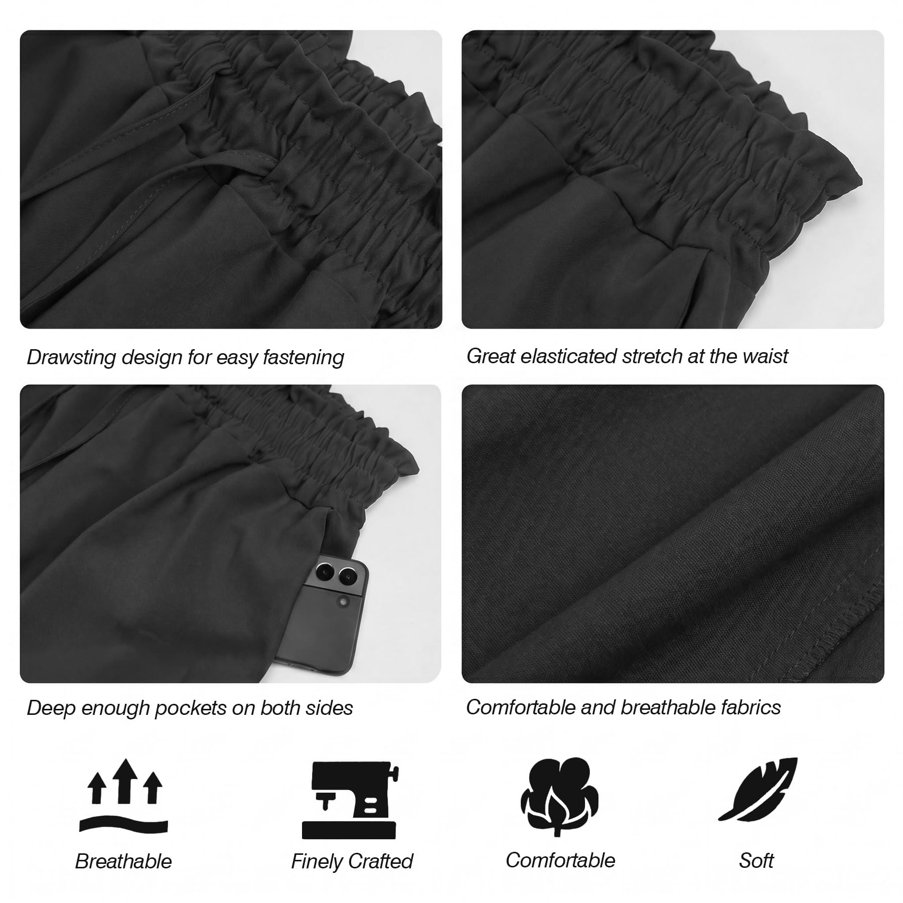 Spesh Pantalon à jambes larges pour femme, taille haute élastique, pantalon d'été ample pour femme, pantalon décontracté avec poches