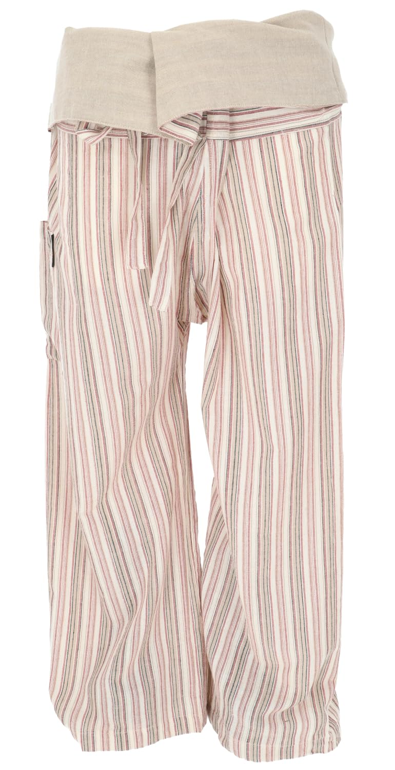 GURU SHOP Thai Fischerhose – Thai Fischerhose – Gestreifte Baumwolle, Wickelhose, Yogahose in Beige/Braun