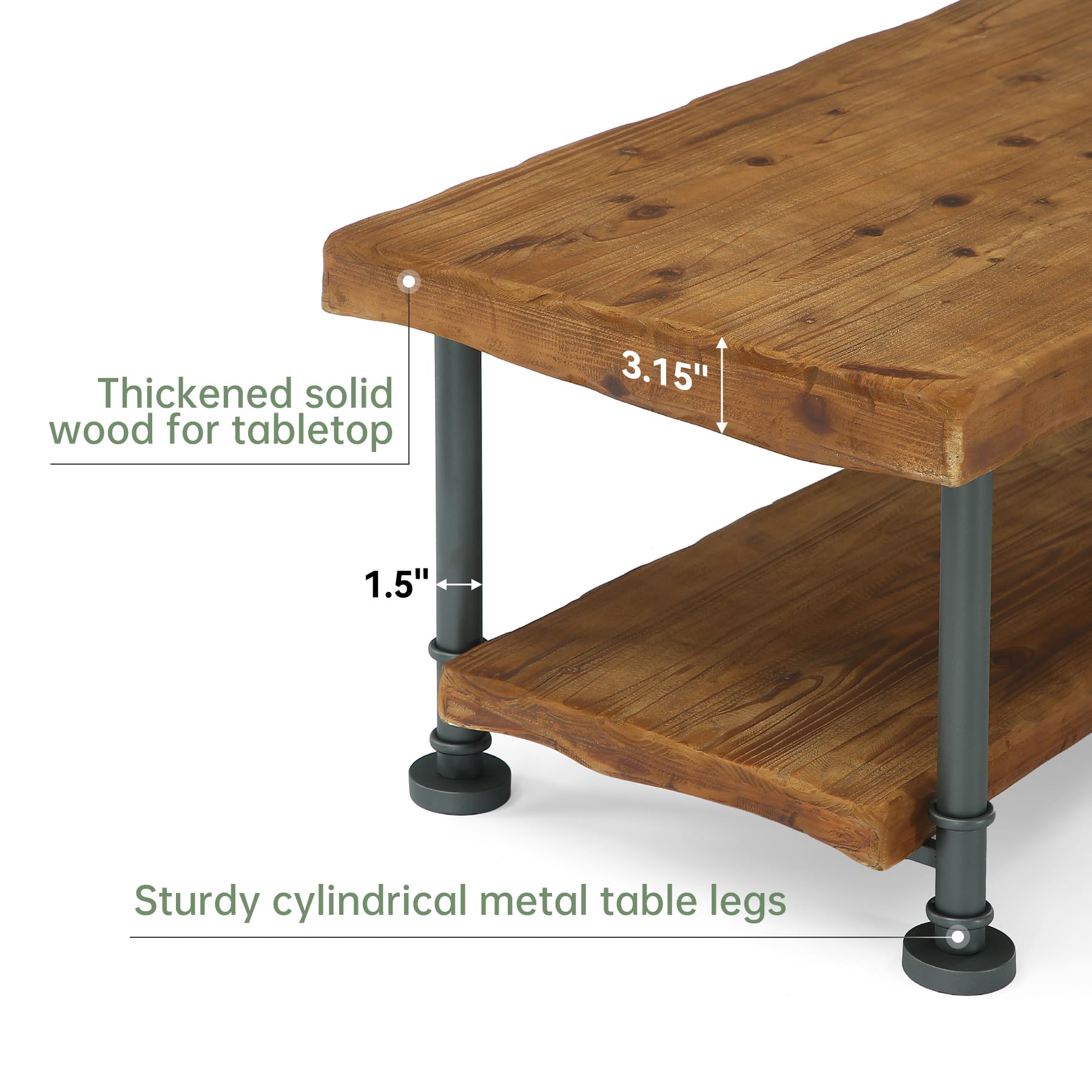 Tribesigns Meseta de Centro Estilo Granja, Mesa de café de Madera con Almacenamiento, Estante de 2 Niveles con Borde Vivo, Patas de Metal, Mesa Central Rectangular de 47" para Sala de Estar, salón
