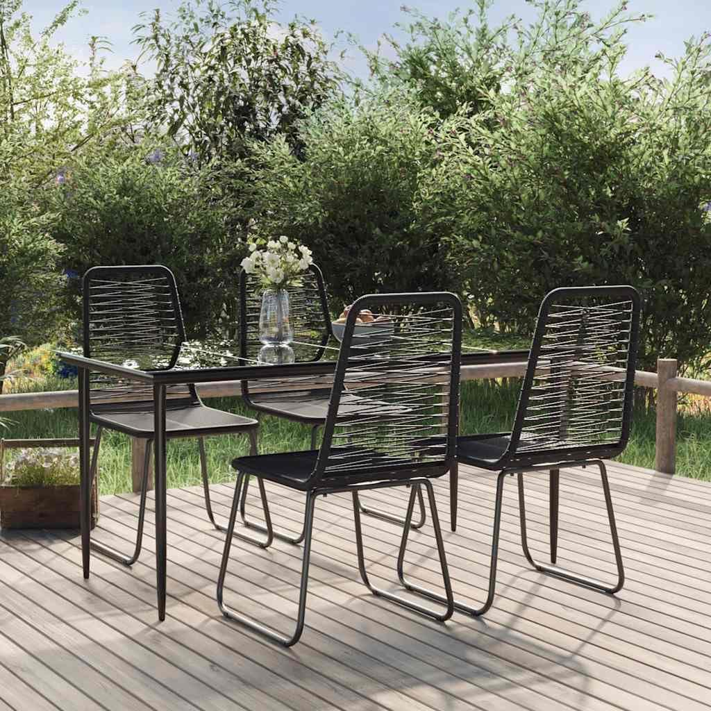 vidaXL Modern Patio Dining Set, 5-Piece Outdoor Furniture Set, Black PE Rattan, Powder-Coated Steel Frames, Tempered Glass Tabletop