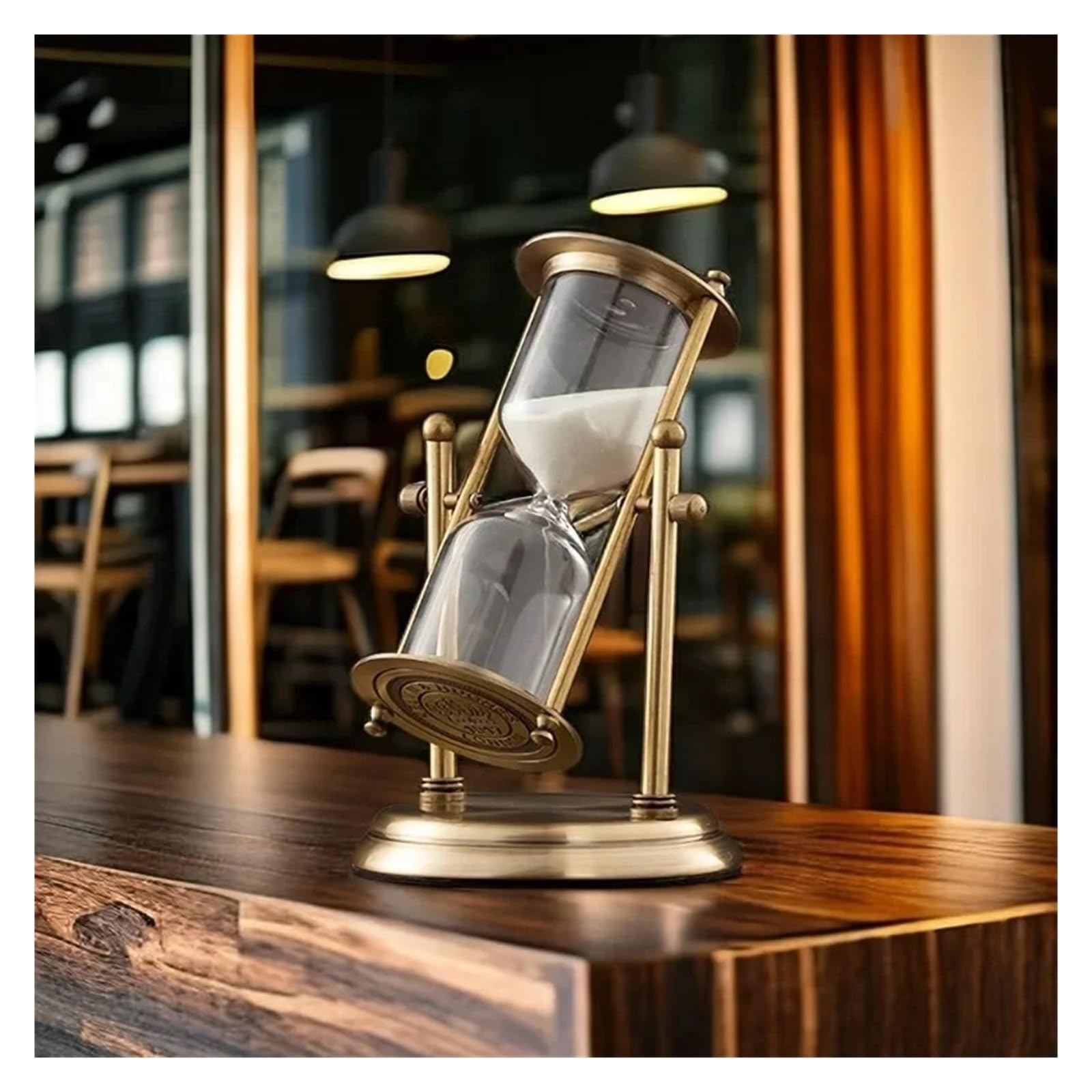 Temporizador de reloj de arena giratorio de metal, decoración creativa avanzada de arena que fluye para escritorio, sala de estar, oficina (60 minutos)