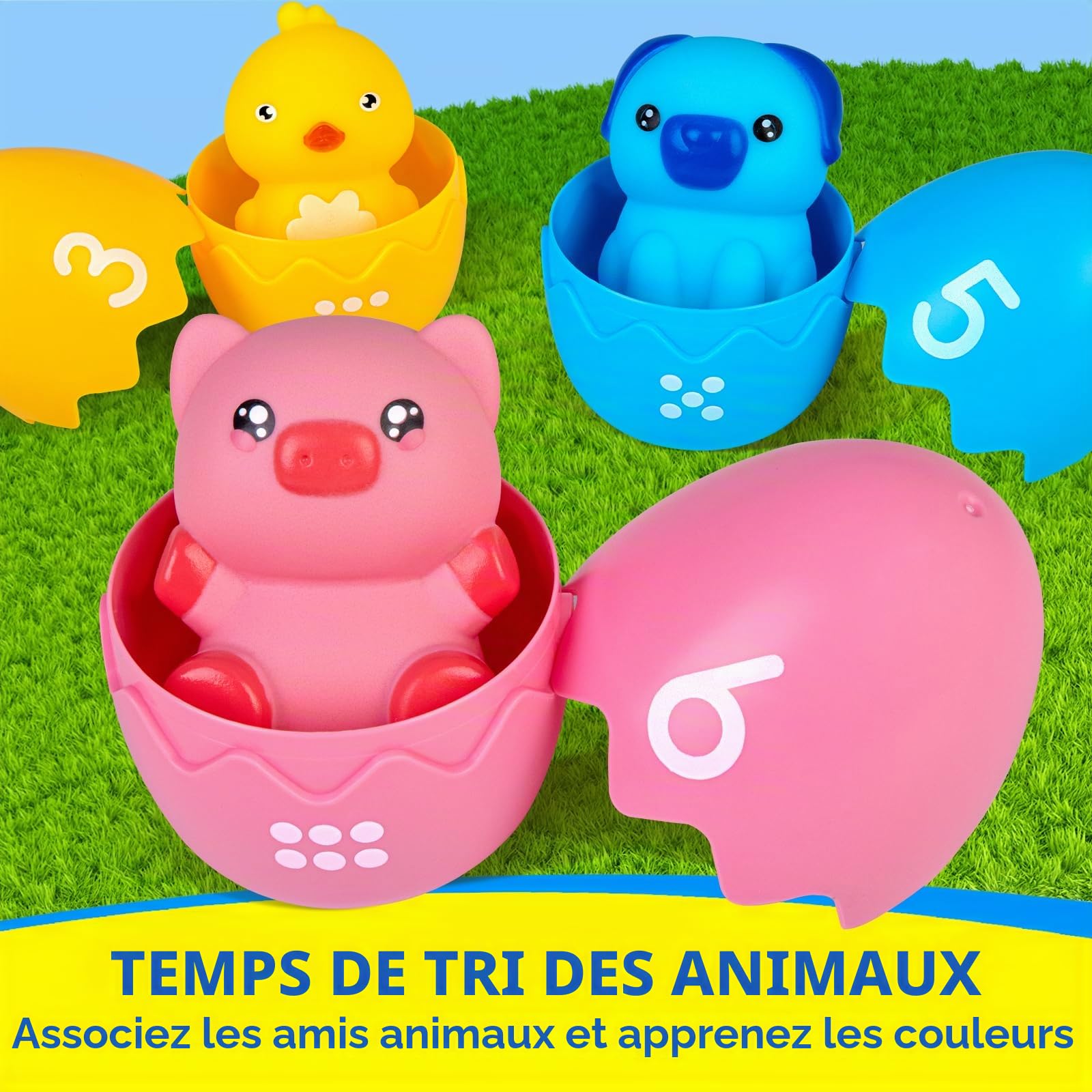 Quanquer Train de la Ferme, Jouet éducatif Montessori pour Tout-Petits, Apprentissage du comptage et du tri, idéal pour Les activités préscolaires et Cadeau 1–3 Ans.