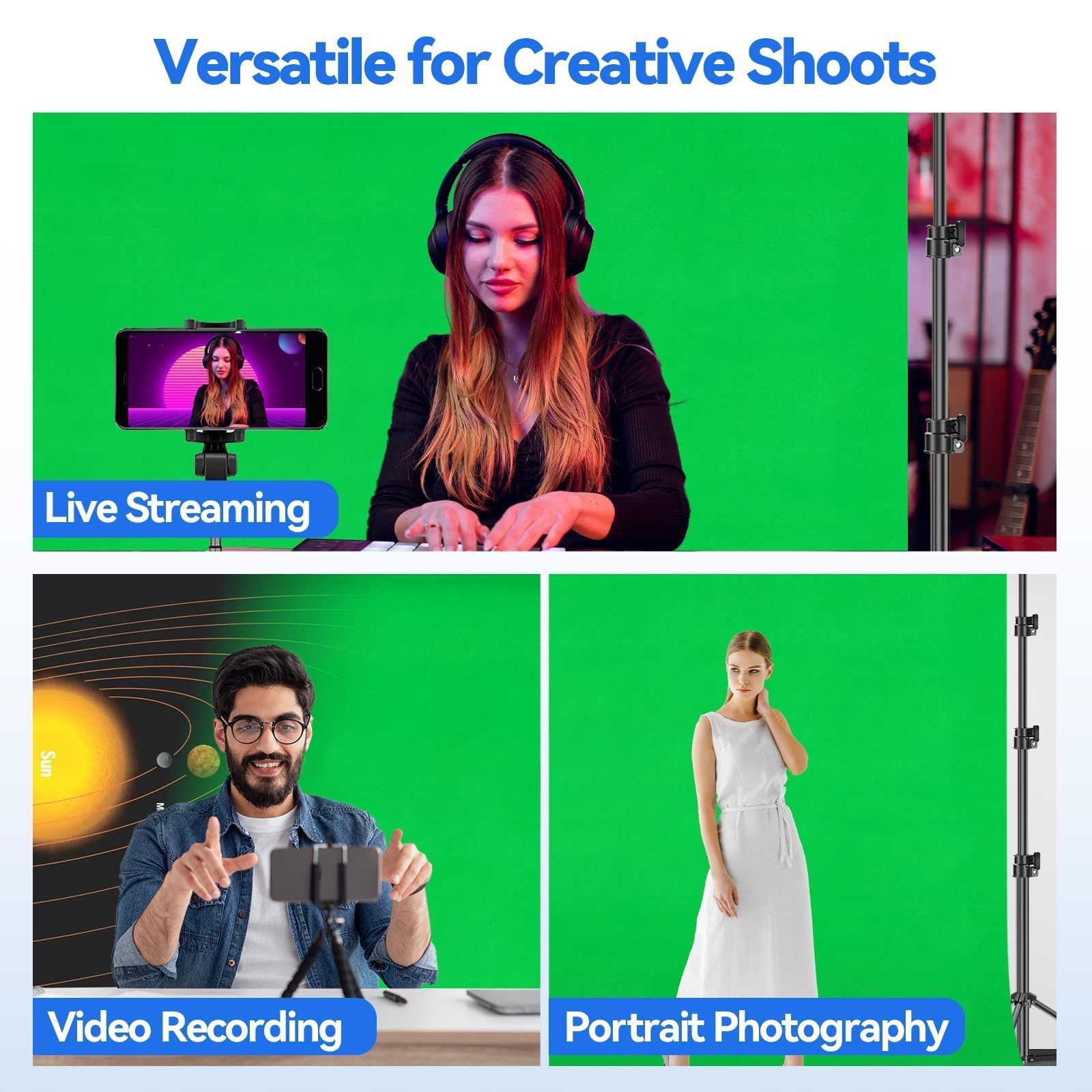 EMART Photo Video Studio 8.5 x 10ft Green Screen Backdrop Stand Kit, Photography Background Support System with 10 x12ft 100% Cotton Muslin Chromakey Curtain