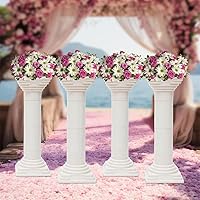 Vista 5 de Elegante juego de 4 columnas romanas – Estatuas de columna griega de plástico de 34 pulgadas con pedestal de maceta para decoración de bodas