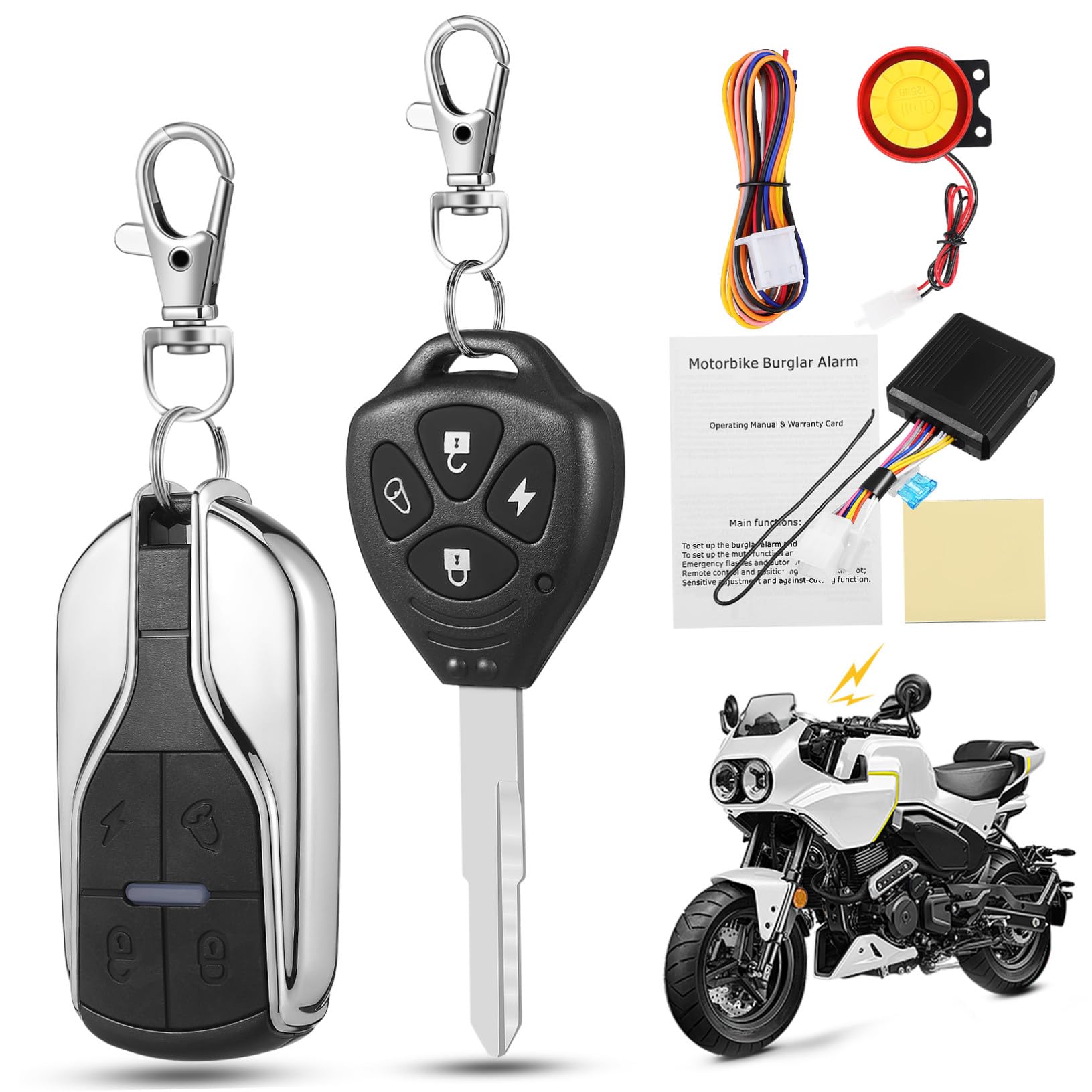 Yardwe Allarme Antifurto Moto con Telecomando Avvio Remoto e Localizzatore Veicolo per Scooter ed E-bike Allarme Sicurezza con Funzione Risparmio Energetico