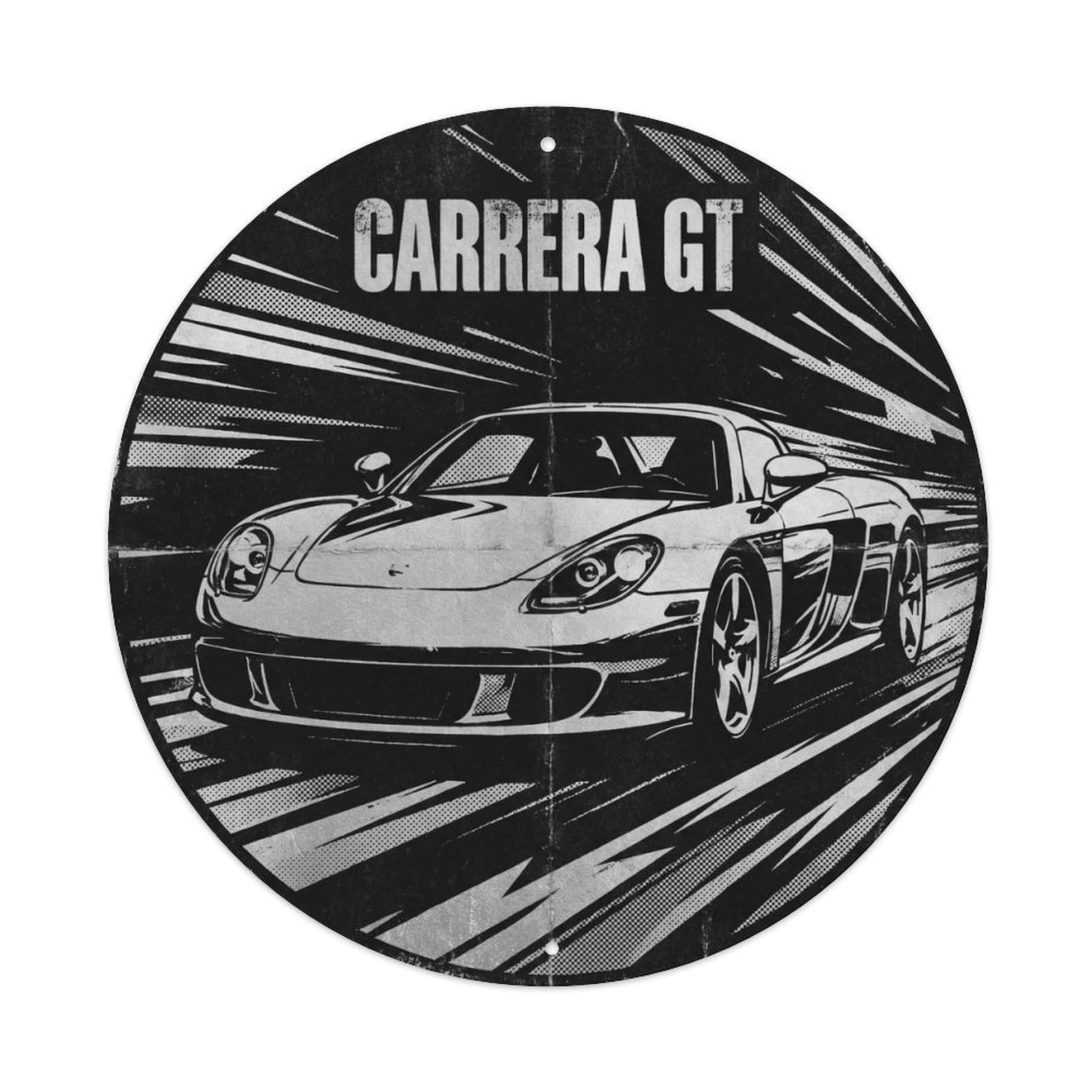 Carrera GT German V10 Supercar Roadster Motorsport Heritage Metal Tin Sign Plaque Wall Decor for Cafe, Man Cave, Club Bar, Office, Home Garden Round Metal Poster 8x8Inch