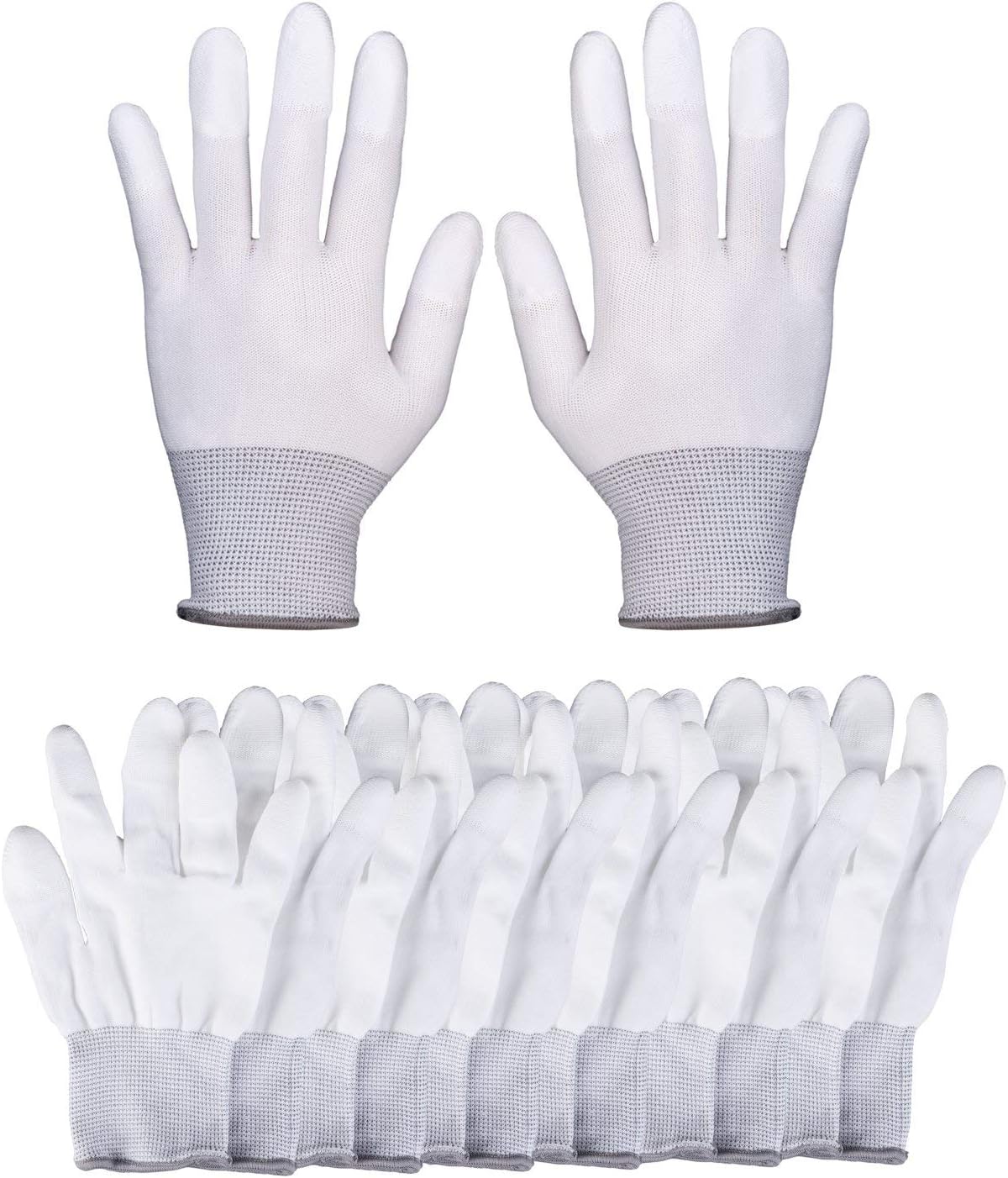 TWY 12 Pieces(6 pairs) White Nylon Anti Static and Anti-slip Gloves,Sewing Work Gloves Size Small to Medium