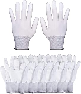 TWY 12 Pieces(6 pairs) White Nylon Anti Static and Anti-slip Gloves,Sewing Work Gloves Size Small to Medium