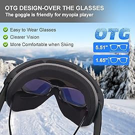 EXP VISION Snowboard Ski Goggles Men Women Youth, Anti Fog OTG Winter Snow Goggles Spherical Detachable Lens (Red)