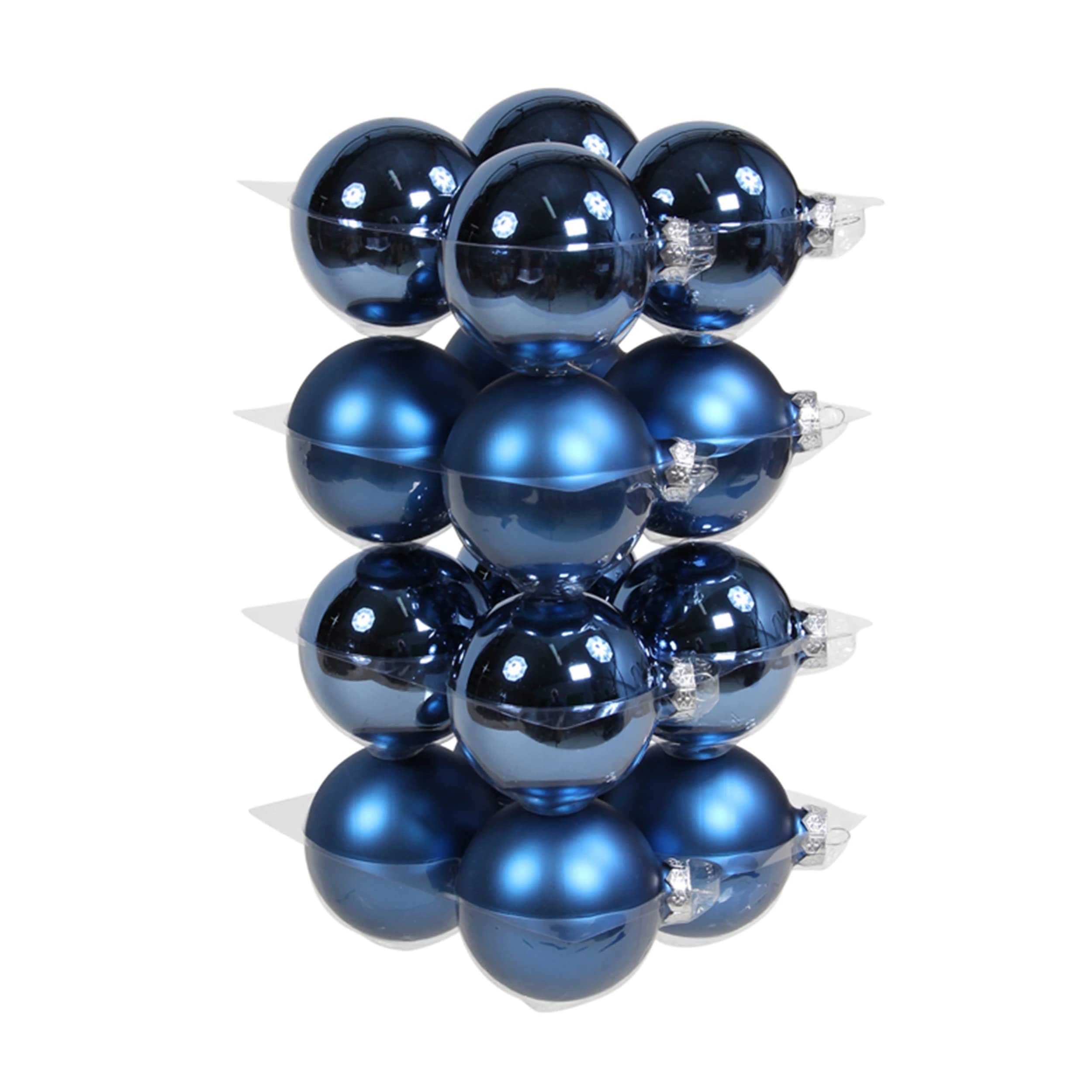 Boules de Noël en verre bleu brillant et mat Ø 8 cm pour sapin traditionnel