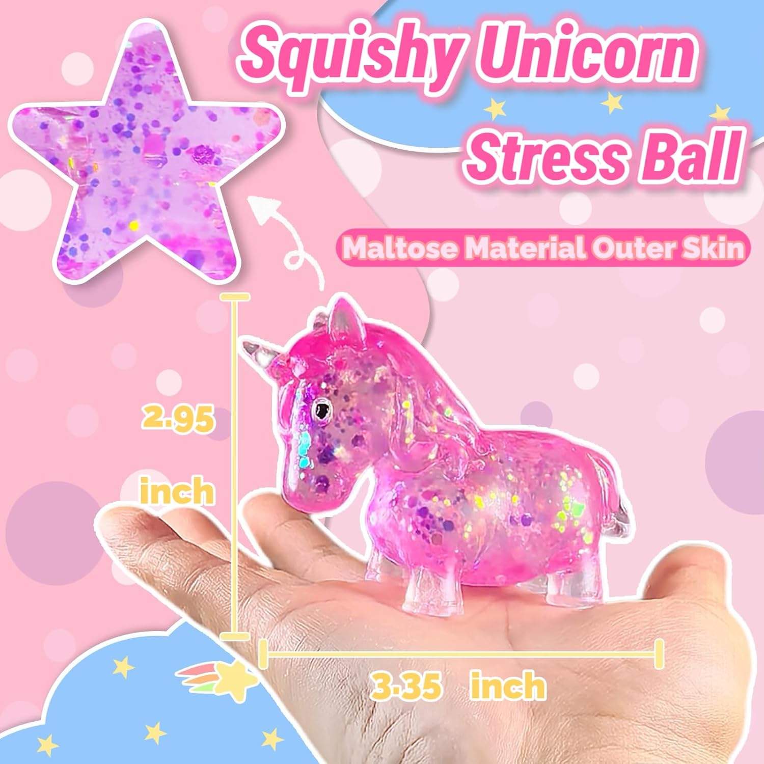 Pink Unicorn Squishy Stress Sugar Ball Squeeze Fidget Toys for Kids and Adults, Kawaii Unicorn Sugar Ball Squishies, Animal Sensory Stress Toys for Surprise Gift, Theme Party Favors for Kids - Image 2