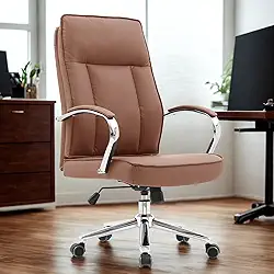 Cadeira de Escritório Presidente Luxo, Giratória, Couro Sintético, Base Metal Cromada, Duoffice Duna DU530 (Marrom)