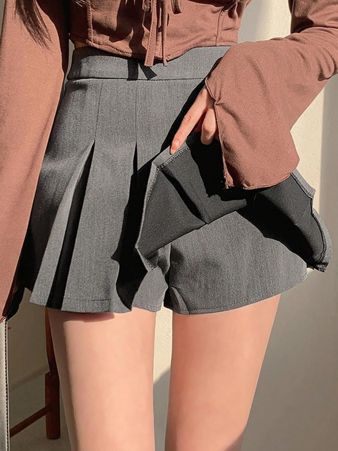 Women's Casual High Waisted Pleated Skort Lightweight Solid Color Bottoms for Spring Summer and Fall