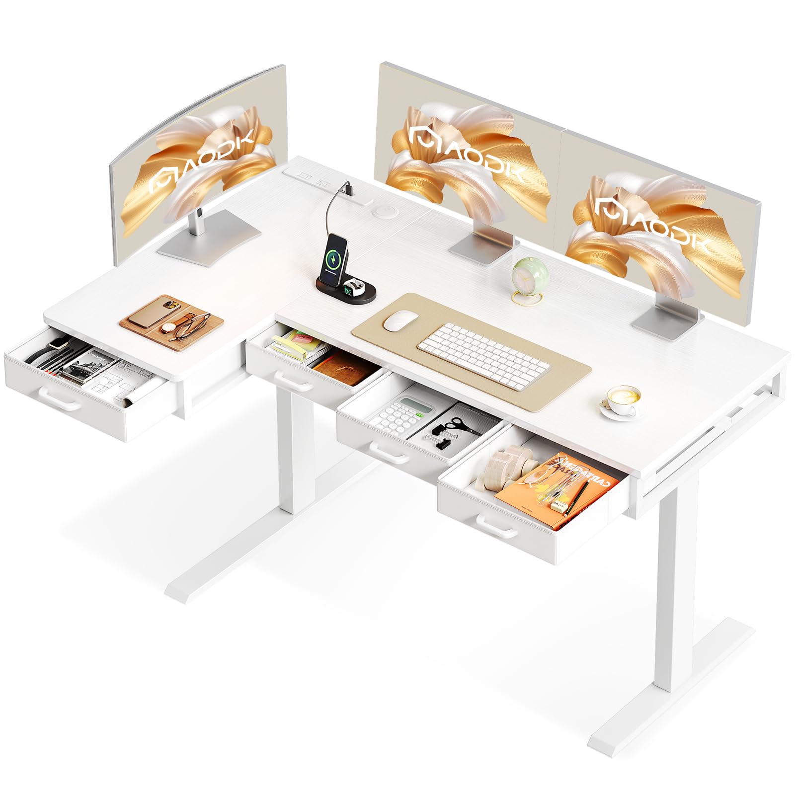 Amazon | AODK 昇降デスク 電動 l字 昇降式デスク 幅140*80 昇降式