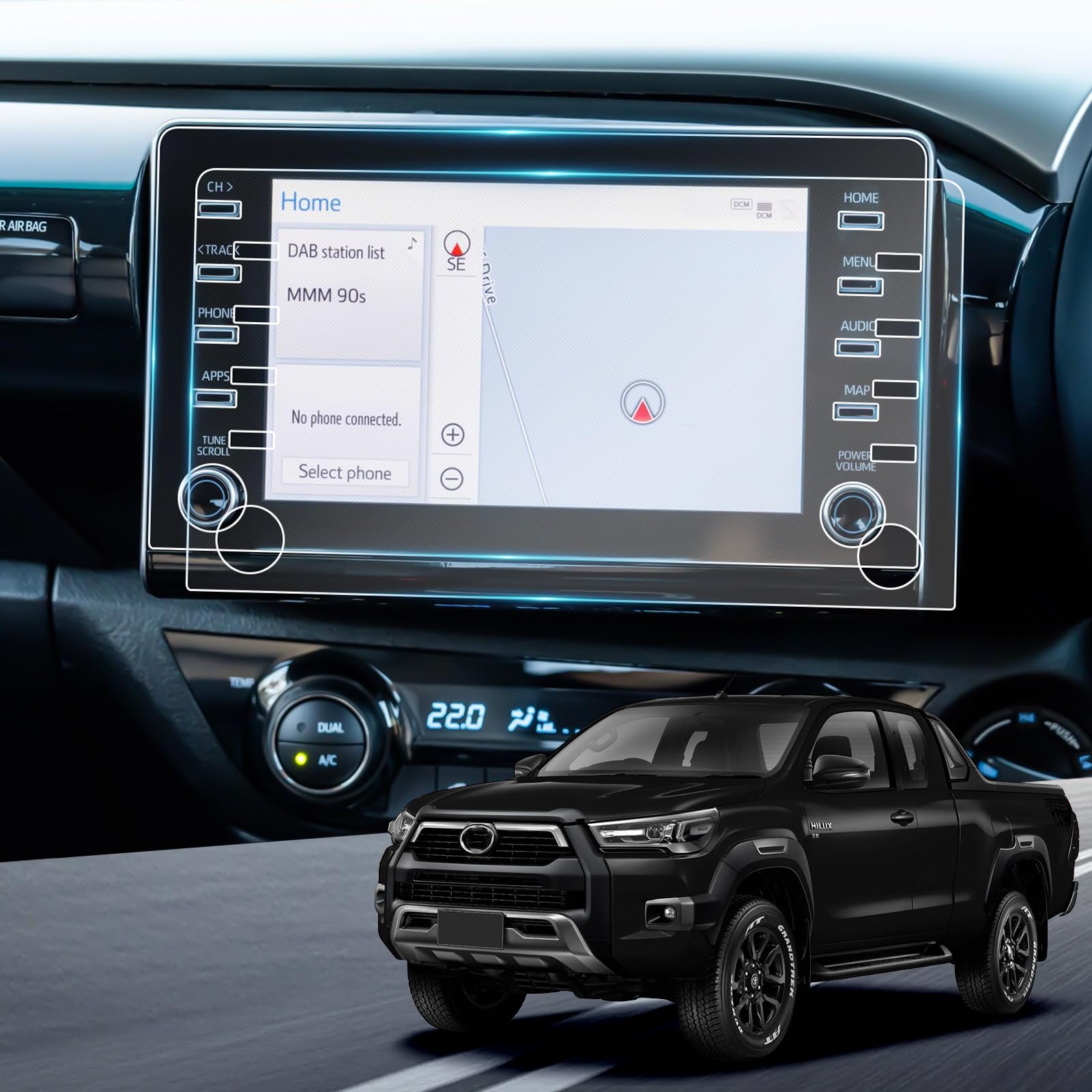 YEE PINYEE PIN Hilux 8-Inch Compatible with Toyota Hilux 2021-2023 Nano-Film Navigation Hilux AN120/AN130 Protective Film GPS Screen Protector Navigation Film Protection Scratch-Resistant Transparent Pack of