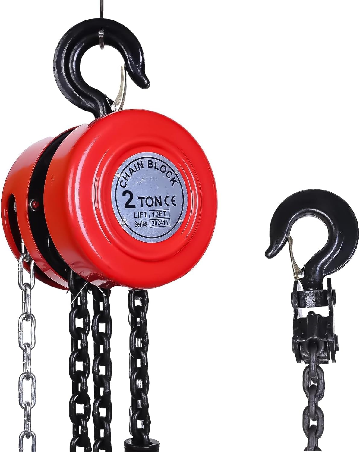 AAIN Hand Chain Hoist, 10 Feet with 2 Heavy-Duty Hooks. Manual Hand Lift Steel Chain Block Hoist for Lifting Goods in Transport and Workshop - 2 Ton (4400 lbs) Capacity