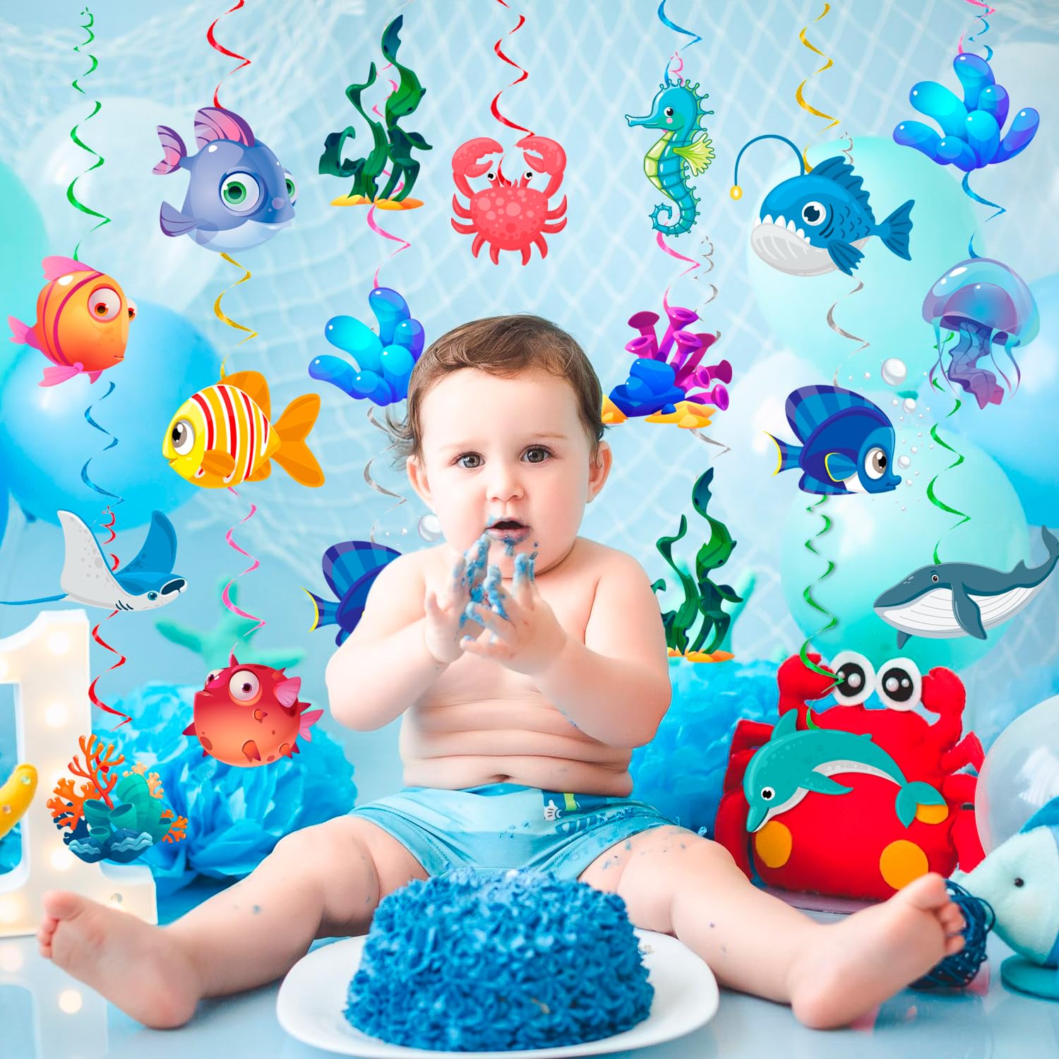 Sea Animals Hanging Swirl, 32 Pcs Marine Animal Hanging Swirls - Image 2