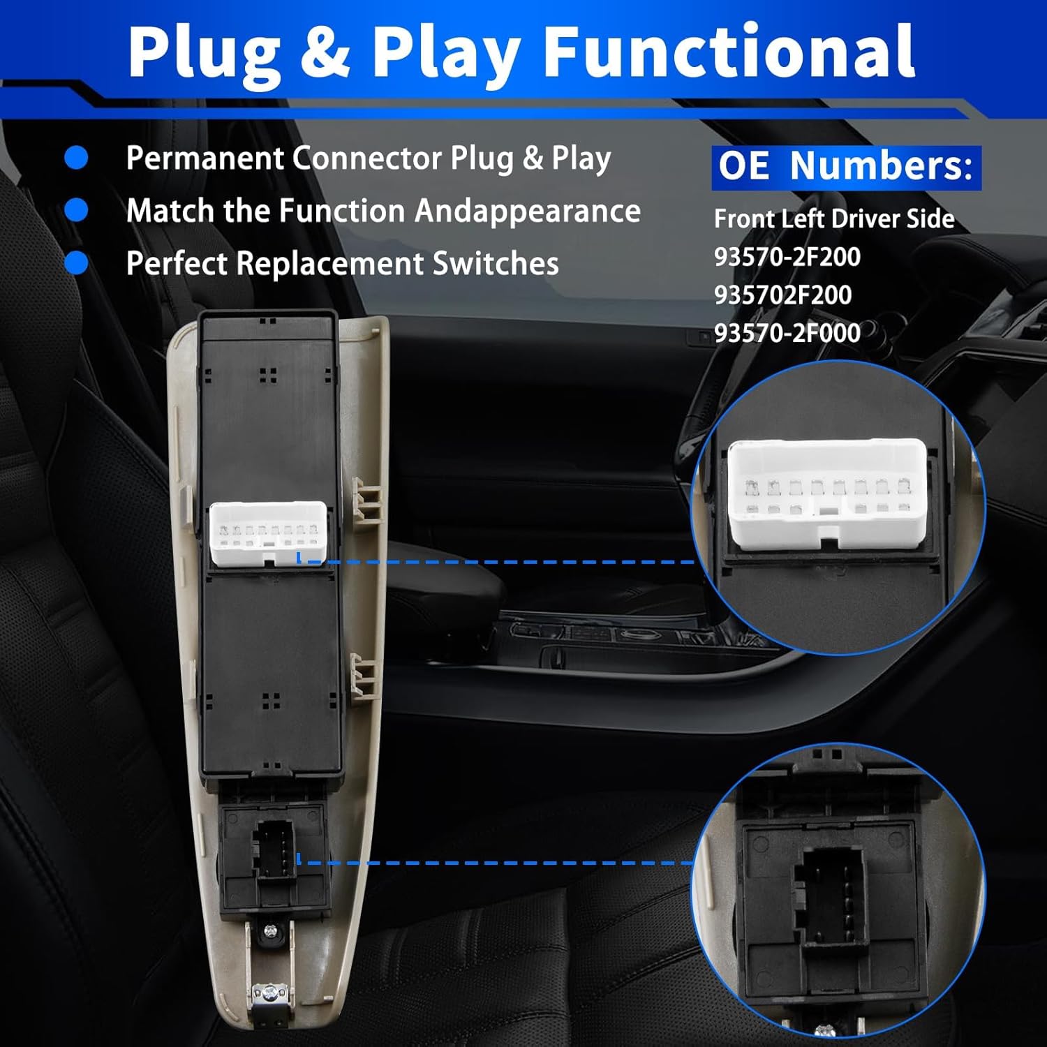 Master Power Window Switch Fits for:-Kia Spectra 2004 2005 2006 2007 2008 2009, Front Left Driver Side Control Door Lock vidrios Switch Button, OE# 93570-2F000 935702F200