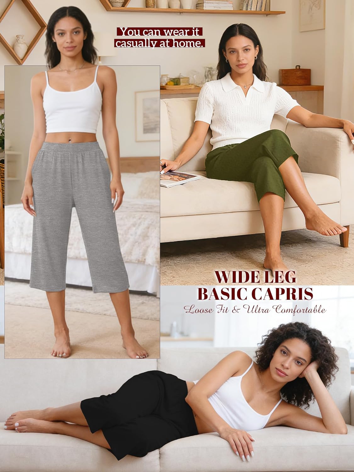 3 Pack Capri Pants for Women Loose Lounge Cropped Sweatpants Joggers Yoga Casual Workout Pants with Pockets - Image 5