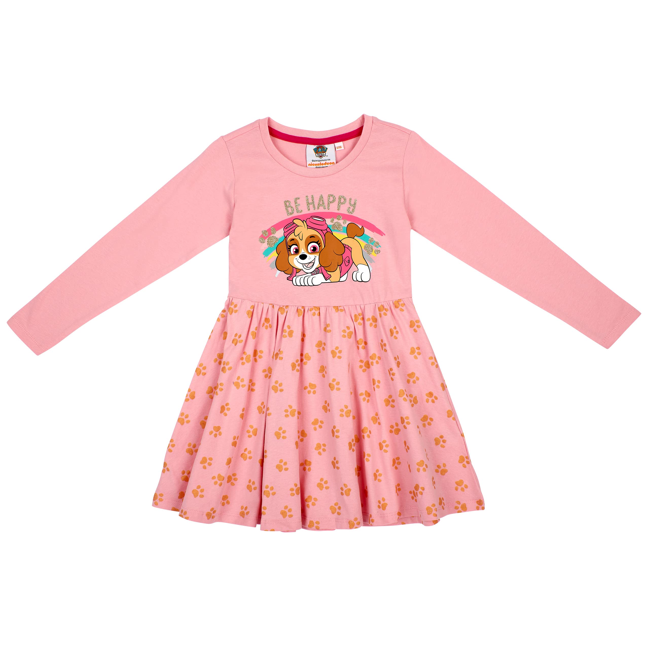 PAW PATROL Girls' Long-Sleeved Cotton Dress Skye and Everest Motifs Size 98-128, lightpink, 110
