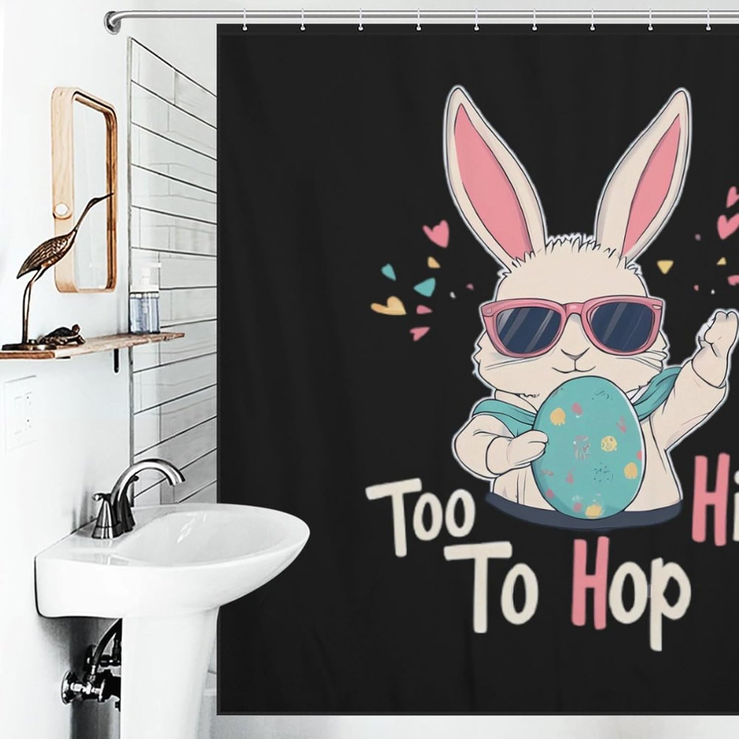 Too Hip to Hop Rabbit Funny Shower Curtains Washable Bath Curtain Liner with Hooks for Bathroom Bath Tubs