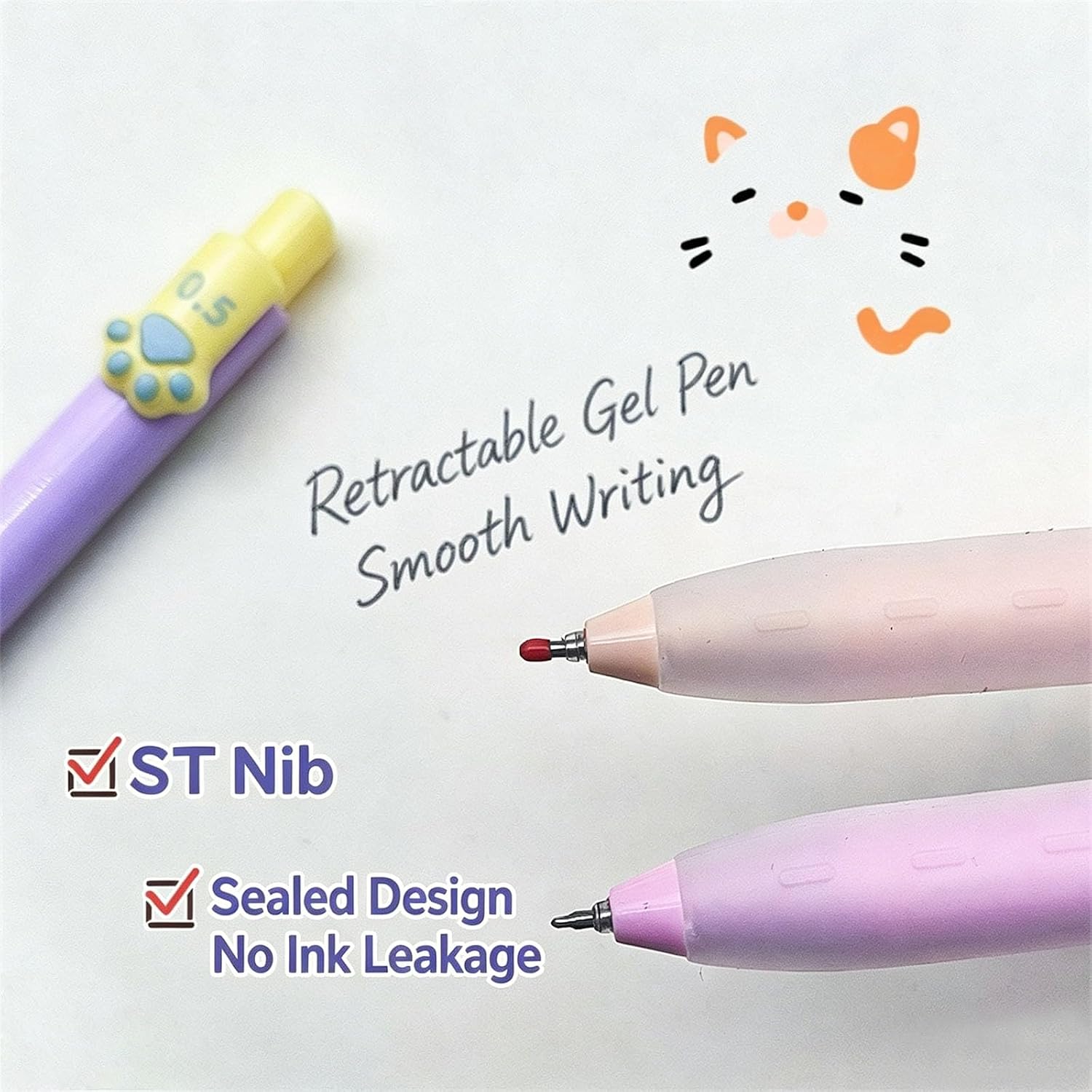 12 Pcs Cat Paw Erasable Gel Pens, Push-Type Creative Thermal Erasable Writing Pens for School Office party Christmas 0.5mm Black Refill image 2