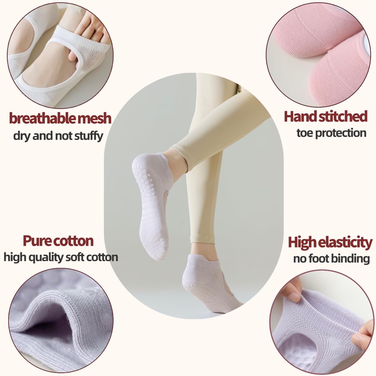 Culeotah 4 Pairs Pilates Socks with Grips for Women Non Slip Ruffle Yoga Socks