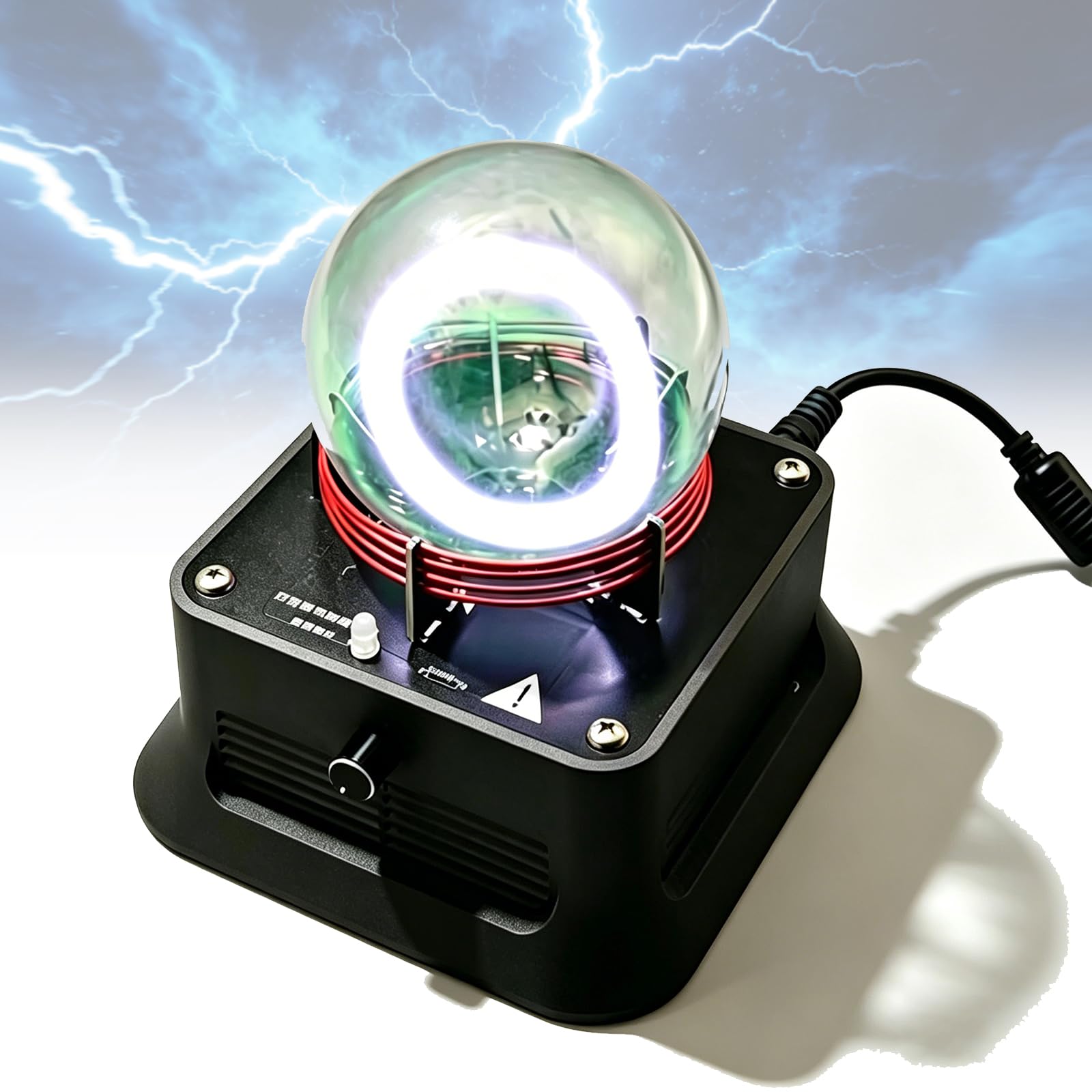 Plasma Ring, Plasma Ball, 13cm Xenon Glass Globe with Toroid Circuit Drive, Music Reactive Luminescent Light, Sound Activated Glow Device, for Party Decor, Outdoor Warning Signal and Educational Scien