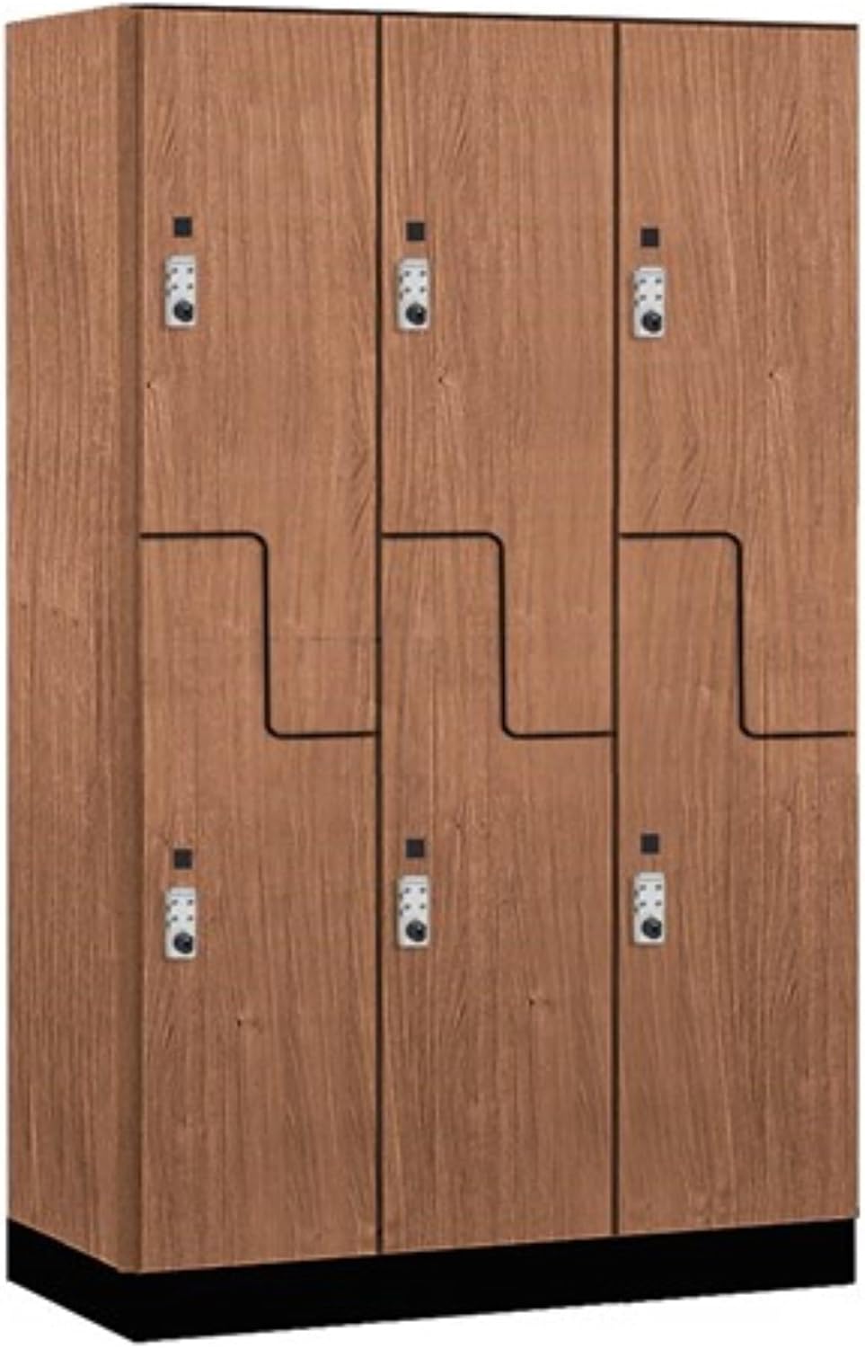 Salsbury Industries 15" Wide Premier Wood Locker-Double Tier 'S' Style-3 Wide-6 Feet High-24 Deep-Red Oak-Silver Resettable Combination Locks