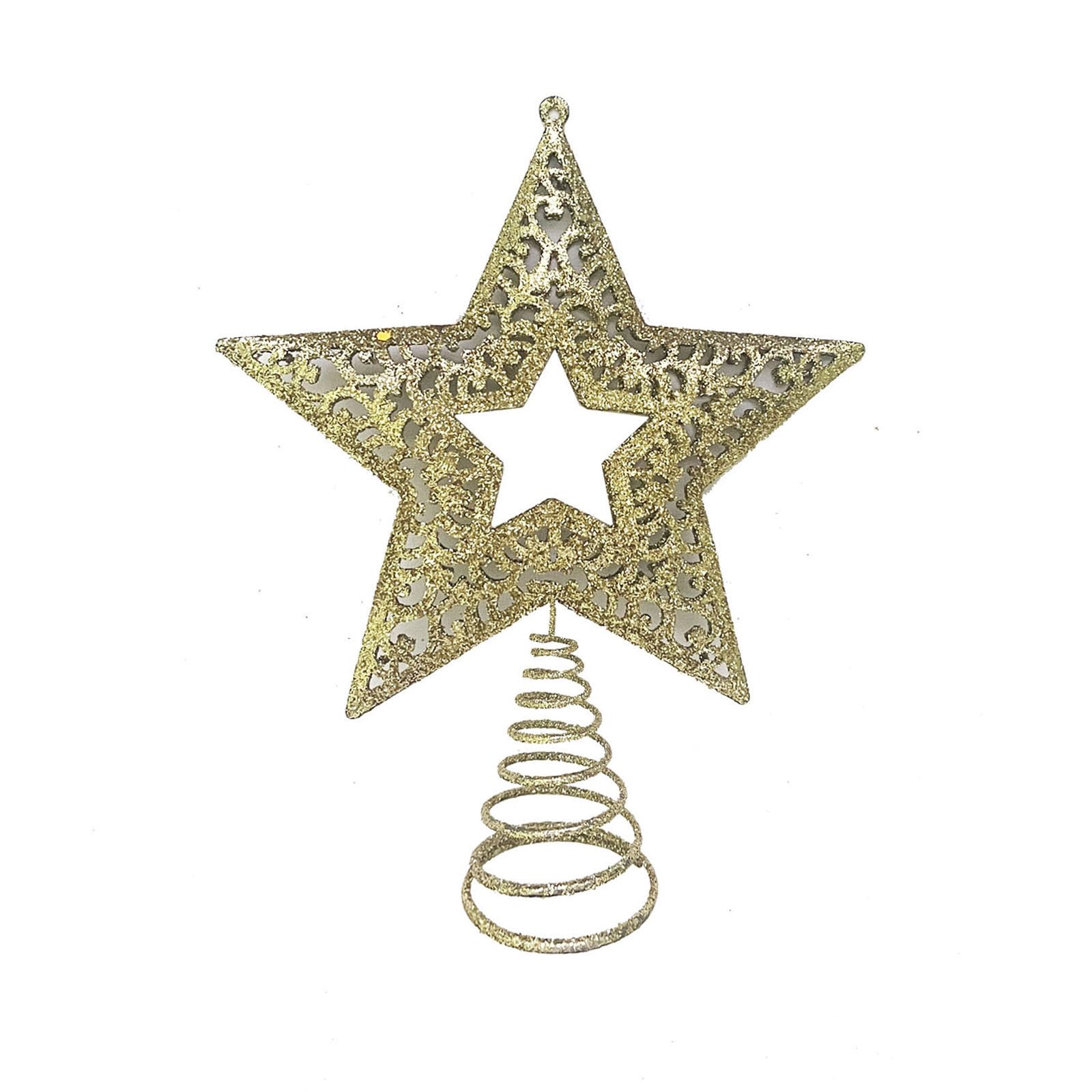 Estrella para árbol de Navidad pequeña con purpurina de 5 puntos para decoración del hogar